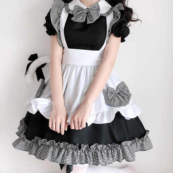 Formemory Maid Dress Cosplay Anzug 8 Pcs Damen Maid Outfit mit Kopfbedeckung für Mädchen Halloween Cosplay Kostüm Dress mit Kopfbedeckung Handschuhe Strümpfe (XXL