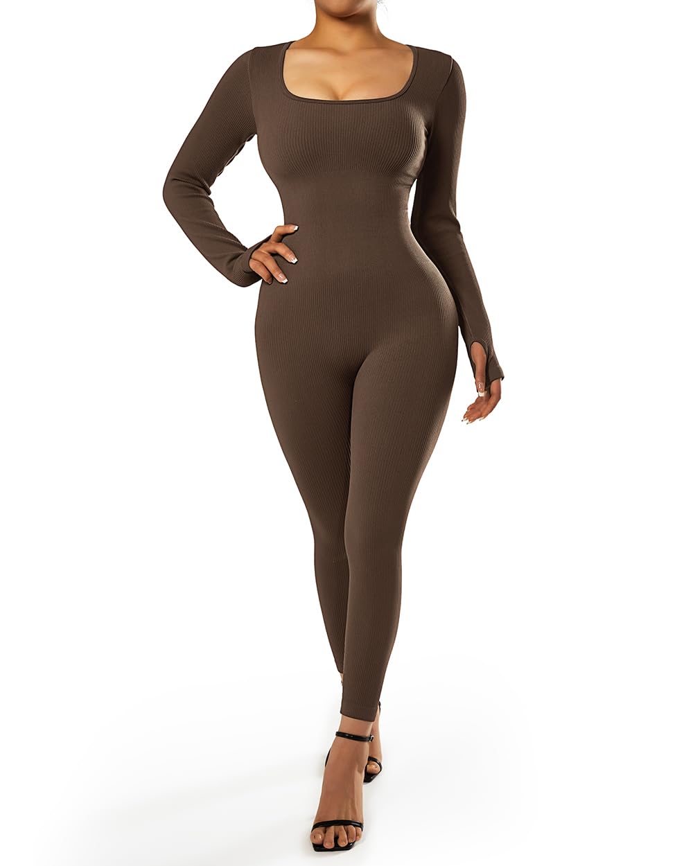 Ribbed Seamless Jumpsuit - Long Sleeve Black-image-f4a17771-dc9d-43a0-bc8b-e538426ee2c8-90307