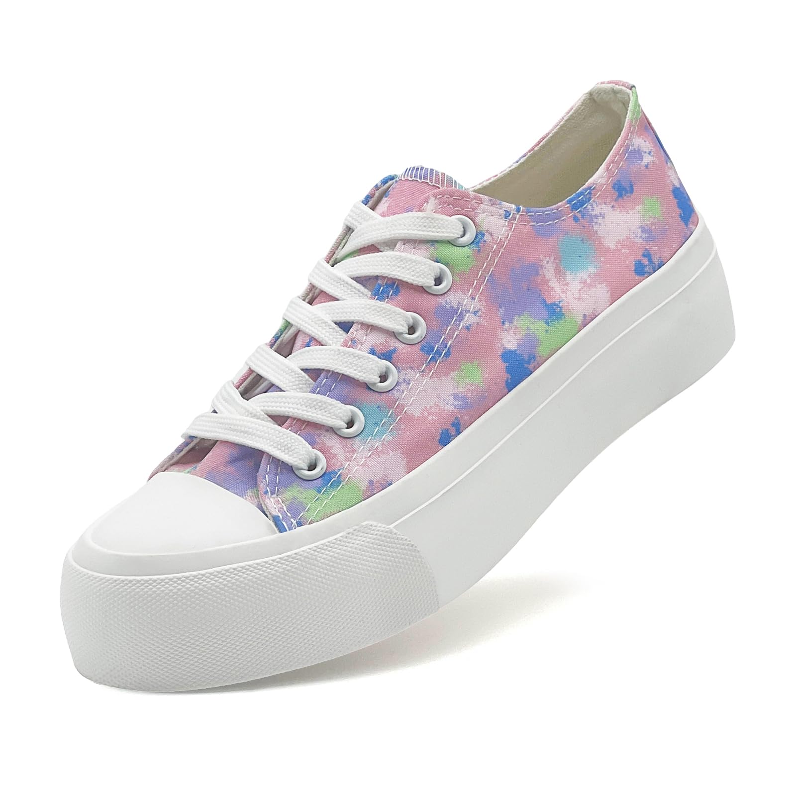 Ladies Canvas Platform Trainers - Black White Low Top-image-6d323df3-5b90-4129-abe7-17c337add18a-85029