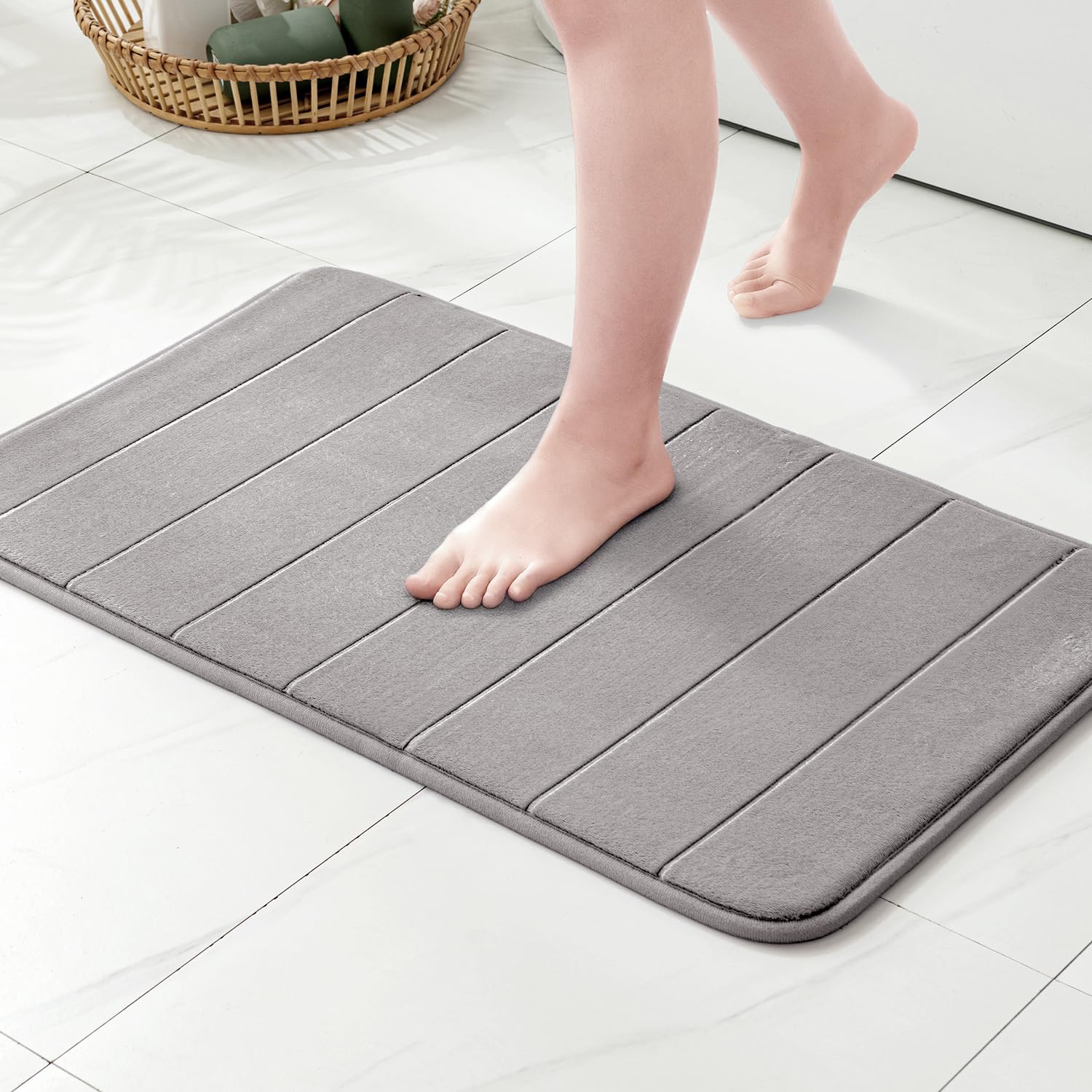 Memory Foam Bath Mat Non-Slip Highly Absorbent, Washable Coral Fleece, 40x60 cm, Grey for Bathroom & Kitchen-image-bb5fe086-712c-42d9-8c01-9763e767627d-68131