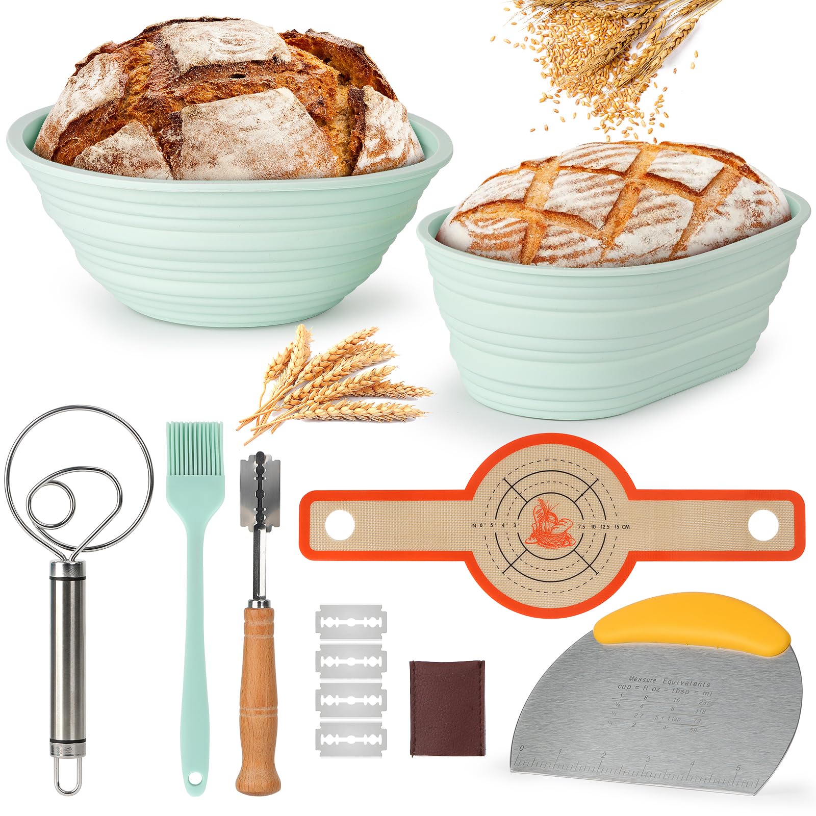 Sourdough Starter Kit with Baskets - Green 9" & 10"-image-5daaa808-b865-40e6-89a4-9fefee4c76a1-121810