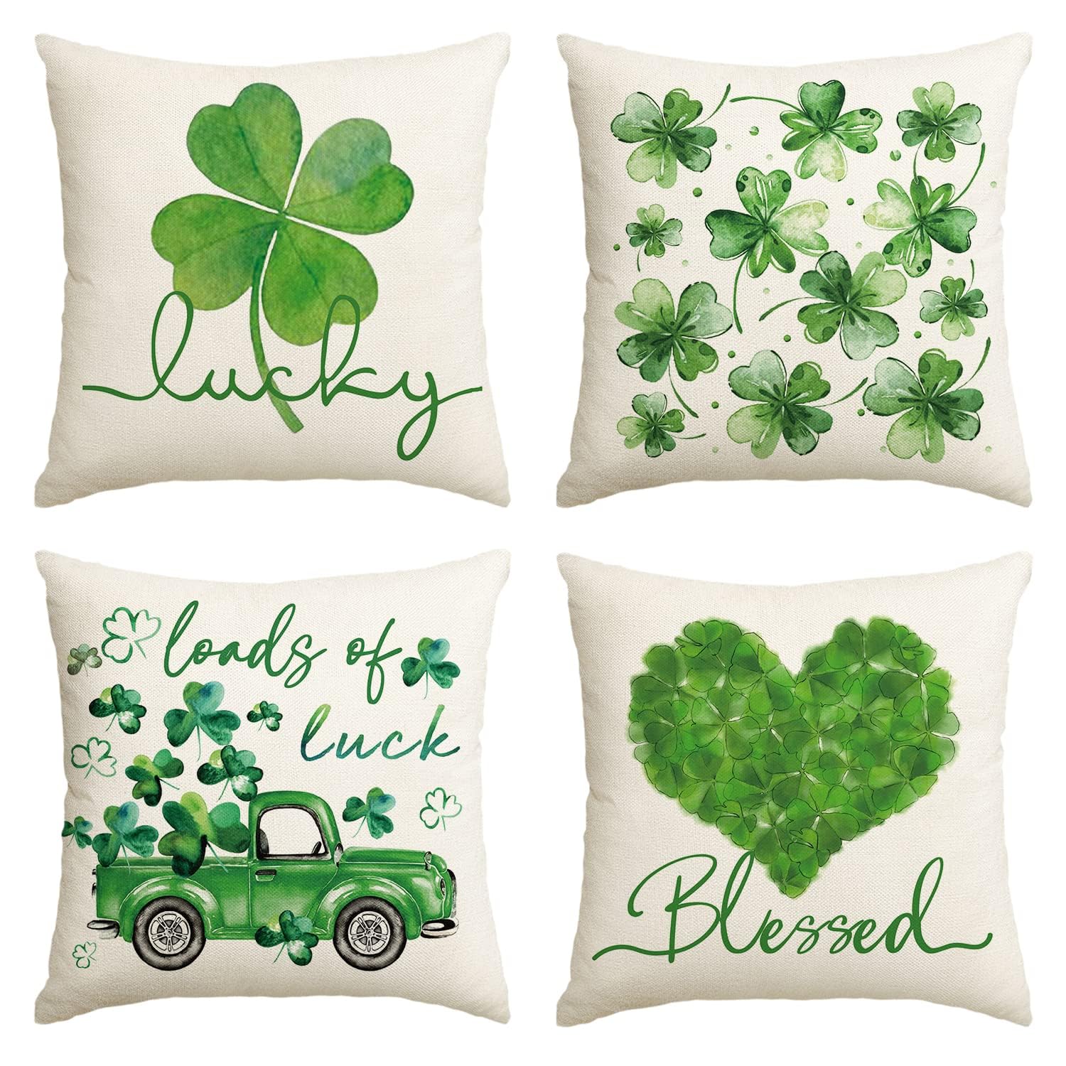 Artoid Mode Four-Leaf Clover Heart Cushion Covers Set of 4, 45x45 cm - St. Patrick's Day Decor-image-ddd711a1-8833-4b3c-8a24-3ea40f3ccb2c-54394