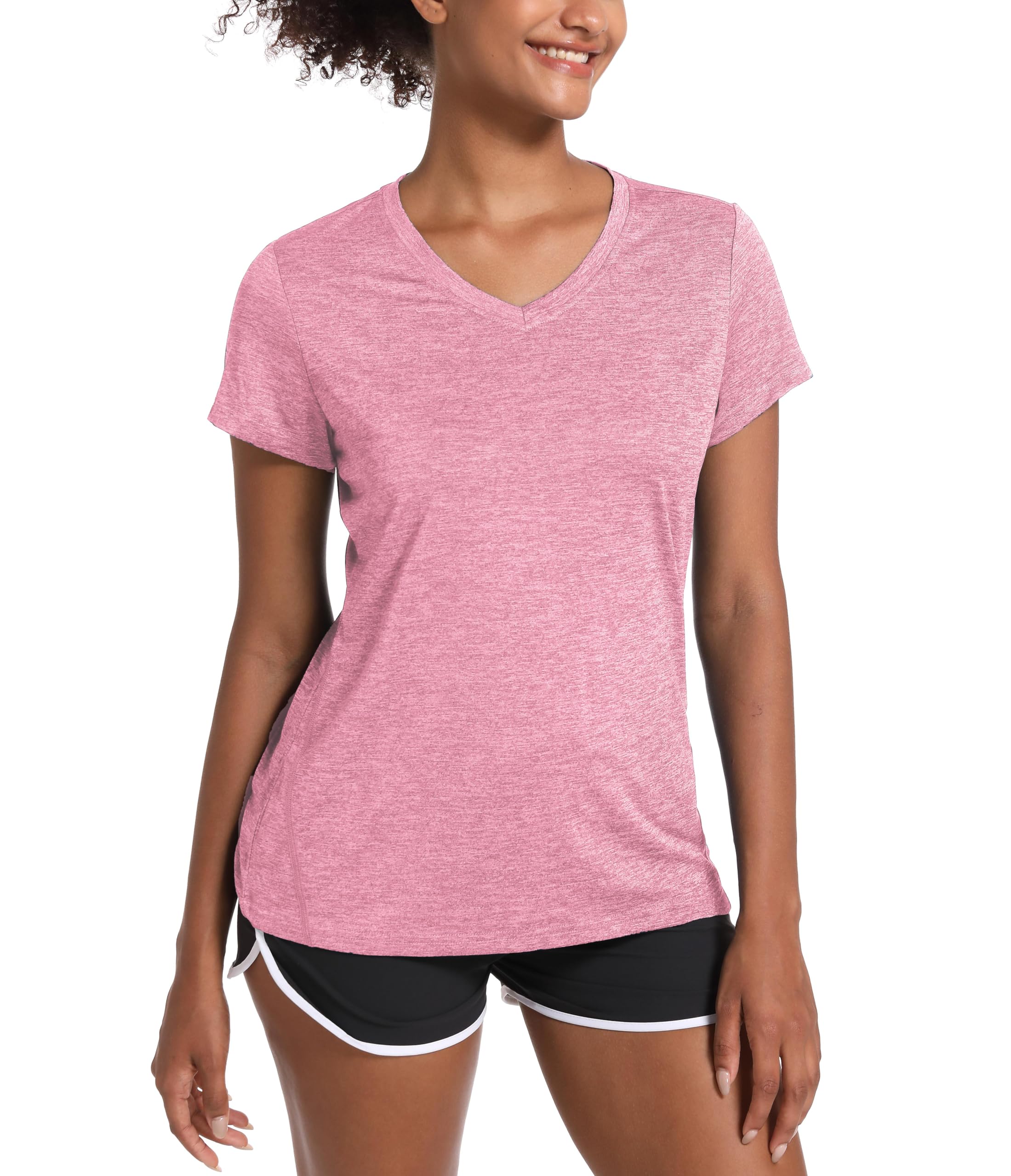 Women's Quick Dry Fitness T-Shirt - V Neck, Short Sleeve, Pink | Perfect for Exercise & Tennis-image-bb0406e0-b664-47a5-b10f-10bede880315-54697