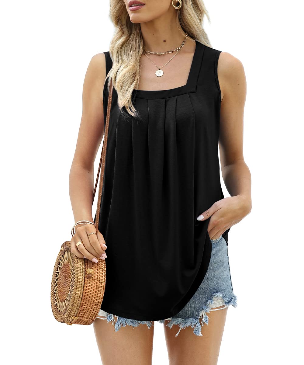 Stylish Women's Sleeveless Square Neck Pleated Tank Top - Size 6-8