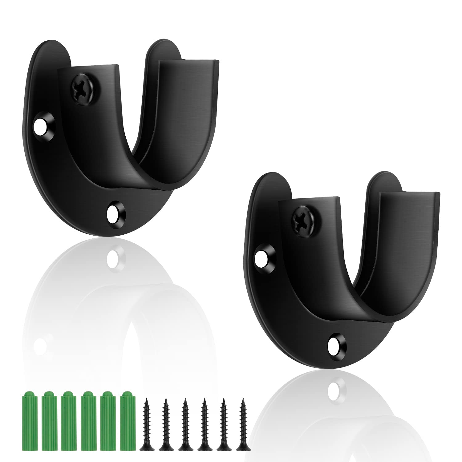 Black 32mm Wardrobe Rail Bracket Set - 2 Pieces, Stainless Steel Curtain & Shower Rod Holder-image-f981440e-25ac-40bd-be43-4e601087917c-59728
