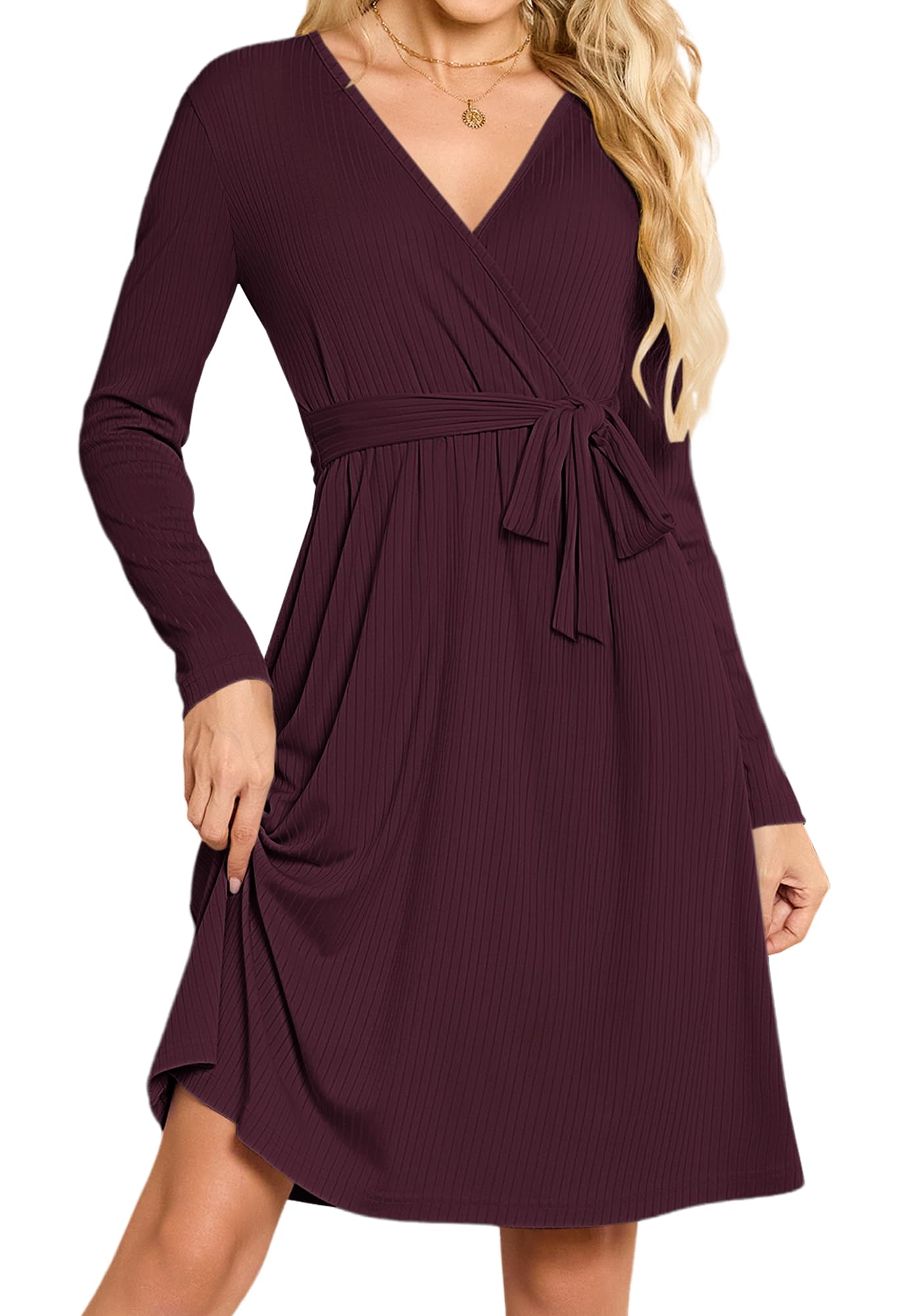 Women's V-Neck Midi Jumper Dress - Wine Red M-image-fb68c581-73fa-4dc4-bd22-7ce3c85e5a3b-114417