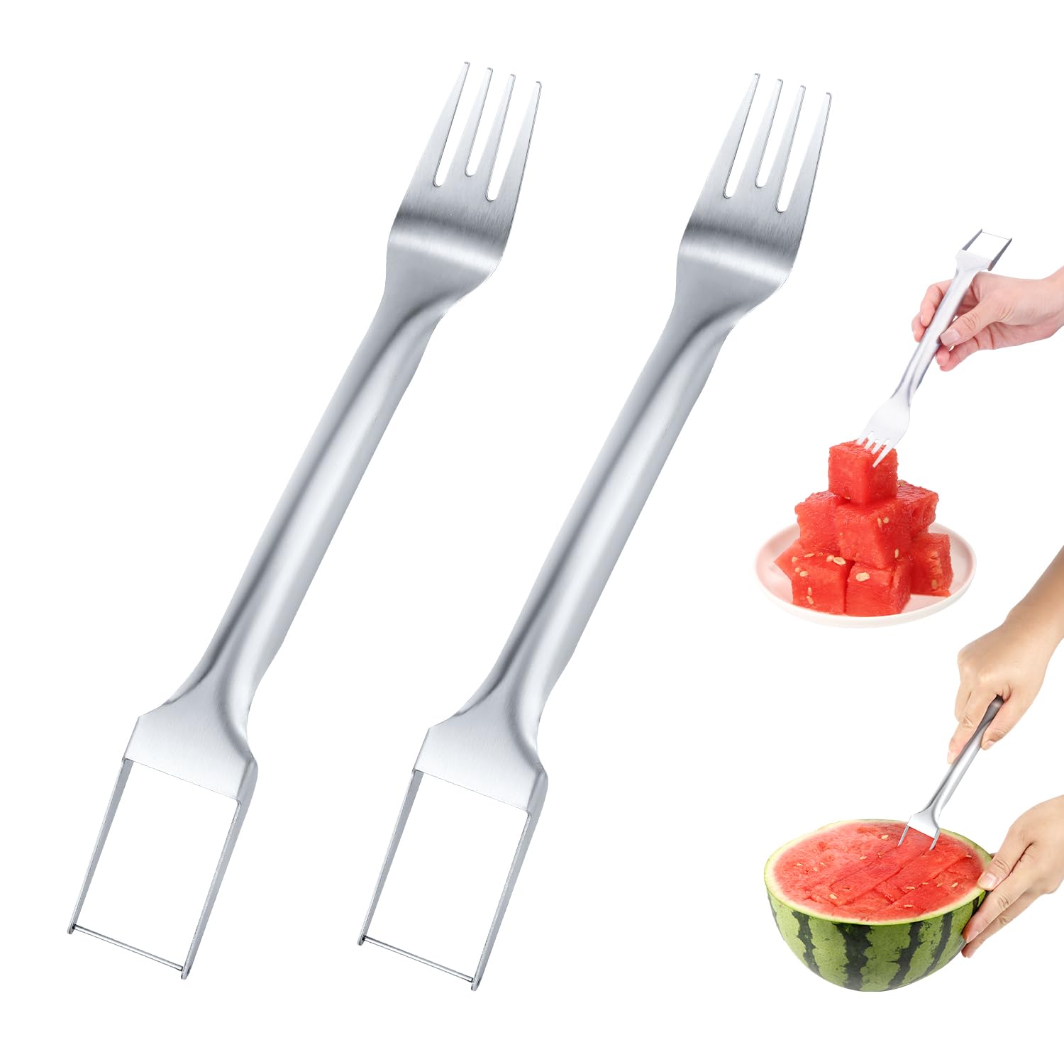 2-Pack Stainless Steel Watermelon Slicers - 2-in-1 Fruit Cutter & Fork | Portable Kitchen Tool