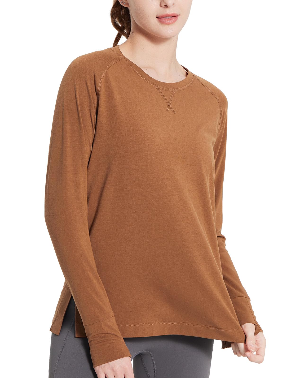 Women's Long Sleeve Workout Top - Brown M-image-6ed8d3ec-785e-49a3-90c3-41b7677b2ec4-102197
