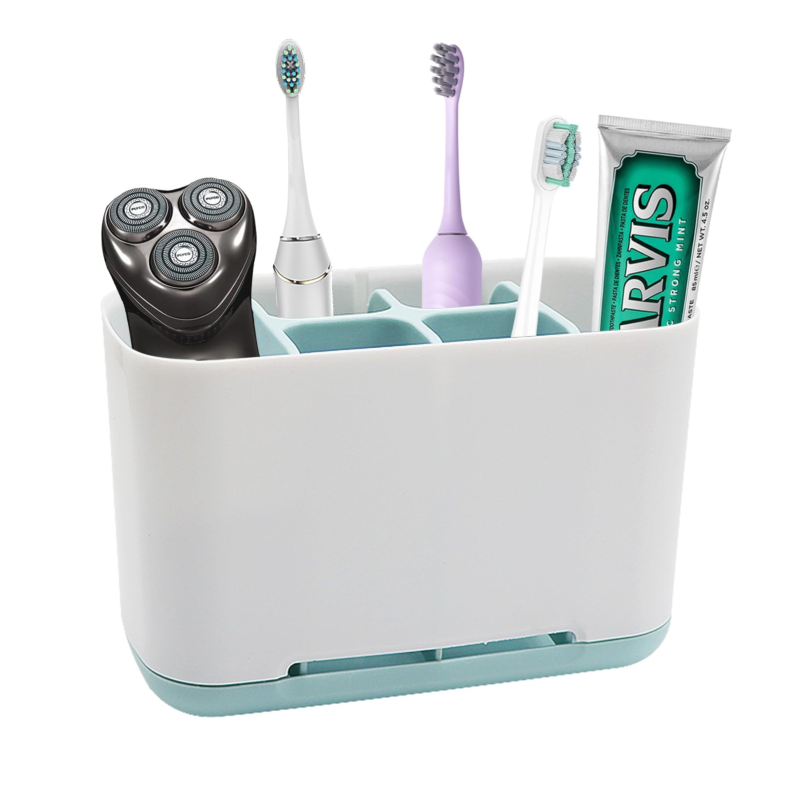 Hioph Toothbrush Holder, Bathroom Organizer Countertop -White/Blue-image-bf70786e-a475-4980-a6c0-8677c5046744-54322