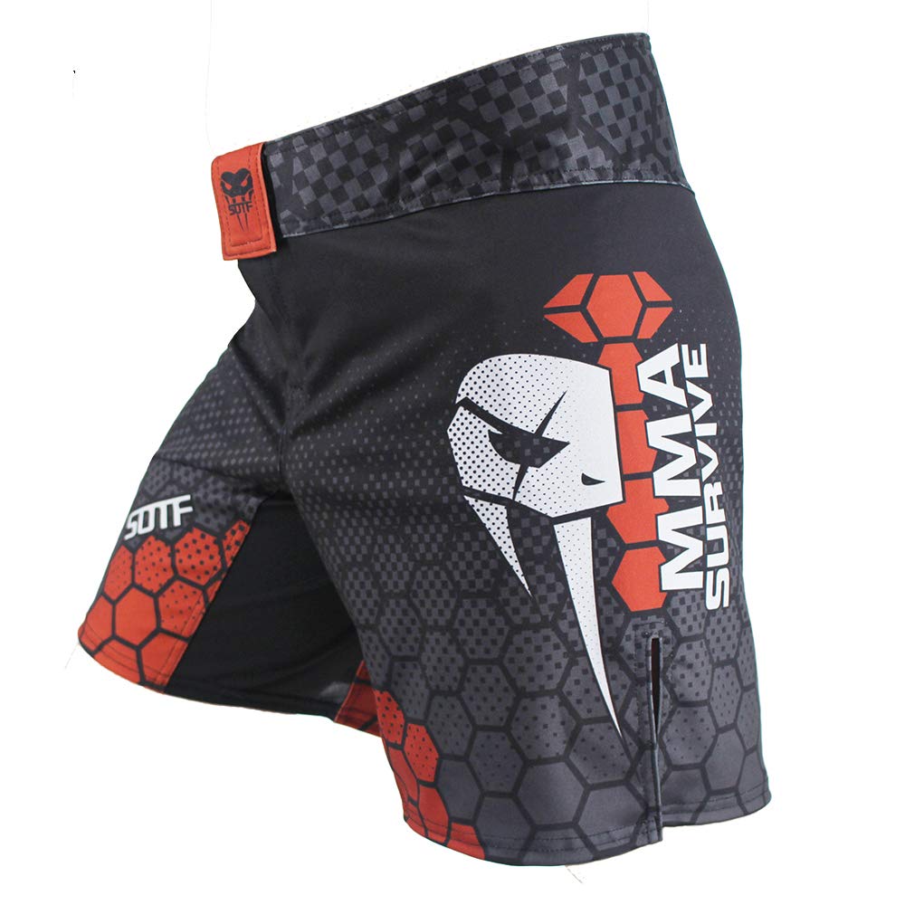 Men's Boxing Shorts XXL - MMA BJJ Training Fight Shorts with Pocket, Black Red, Waist 38.5-40 in-image-56b6275c-25db-4aad-989d-5ab8f355c62e-66979
