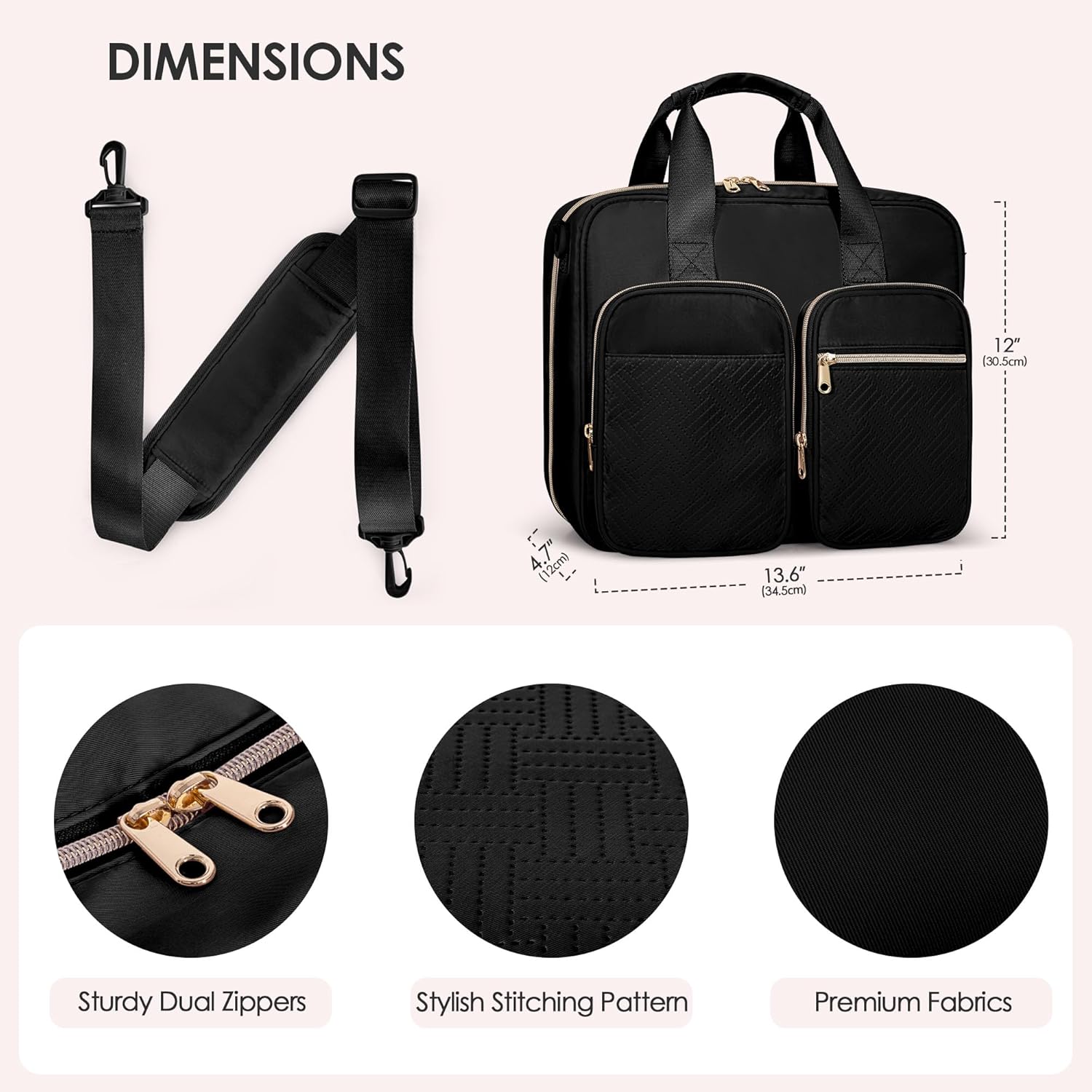 3 Ring Zipper Binder Organiser Bag With 2 Inch Capacity, Shoulder