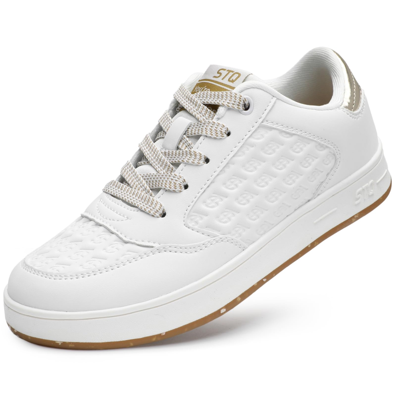 Women's Trainers Casual Shoes - White Gold UK 7