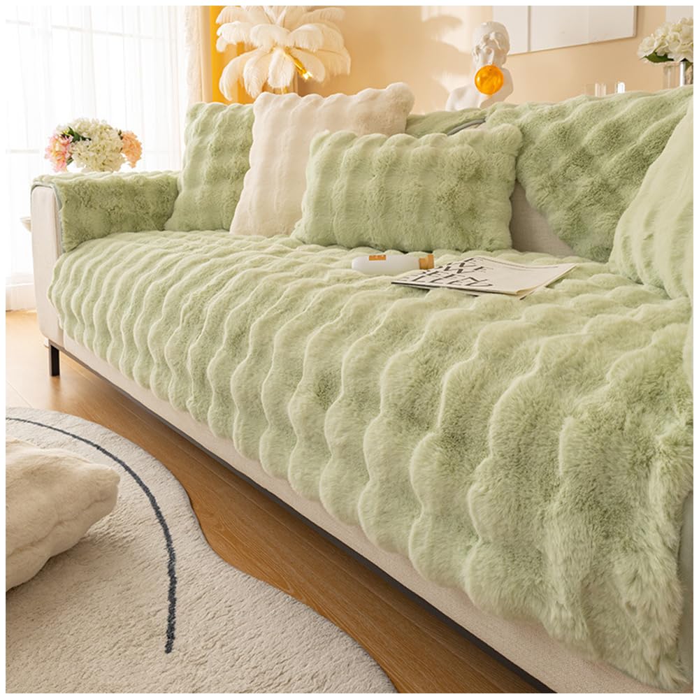 Thick Rabbit Plush Sofa Cover - Non-Slip, Super Soft Faux Fur, Green, 90x160cm-image-68b38de1-16a2-4149-9c0b-9e2718eb2b27-54839
