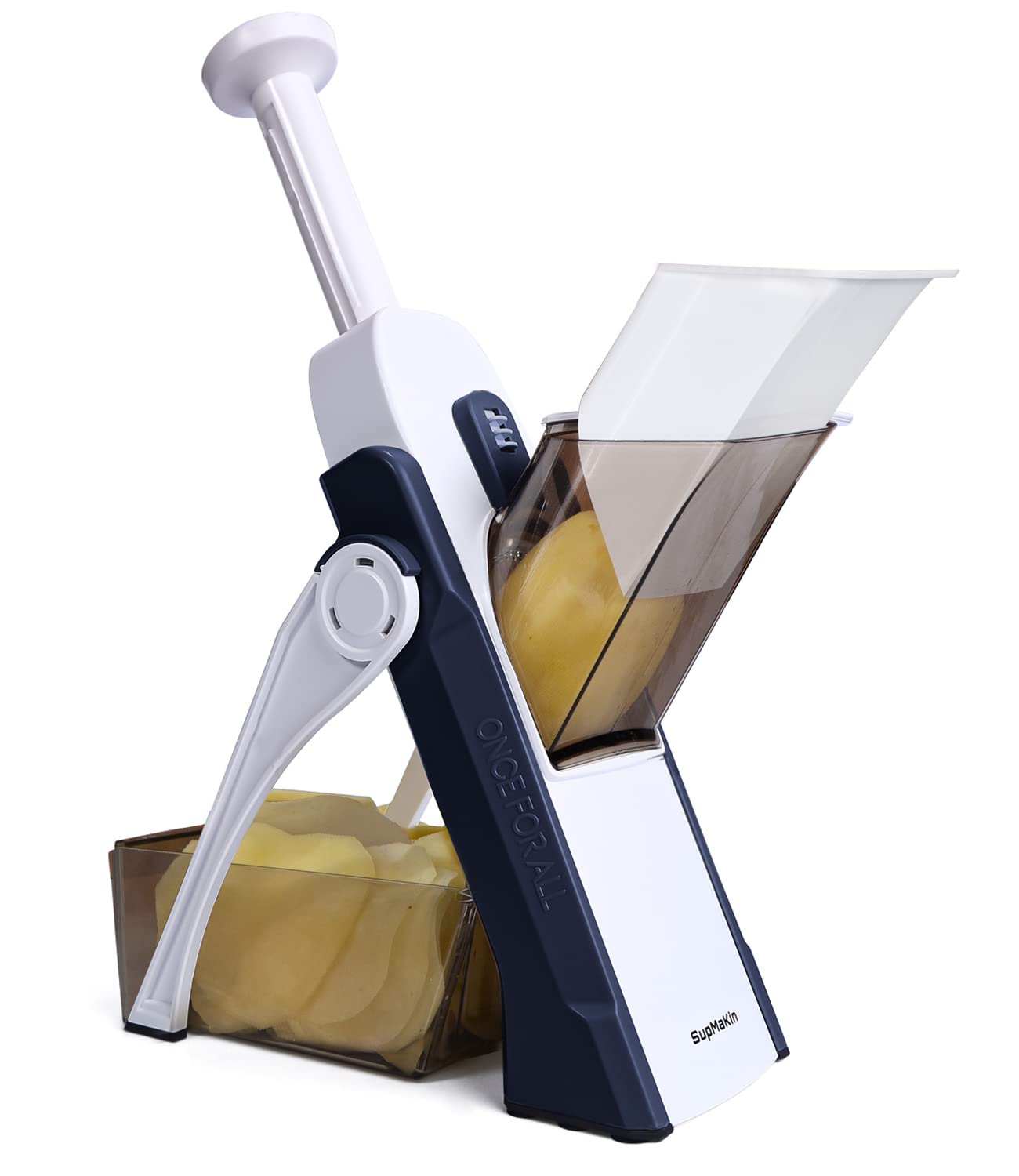 SupMaKin Mandoline de cuisine sans danger pour la cuisine, trancheuse de pommes de terre, hachoir à légumes, oignons, coupe-frites, éplucheur de légumes (gris