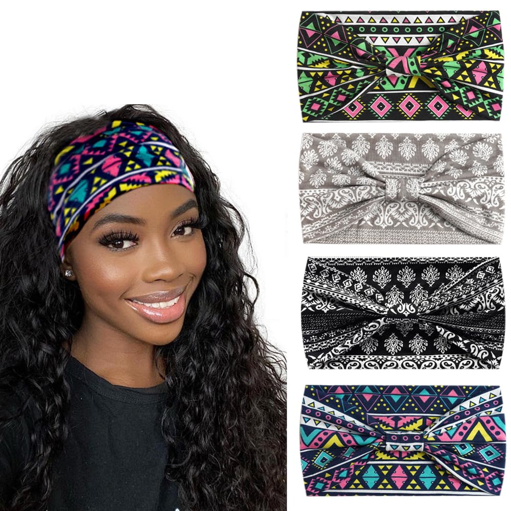 4PC Green Boho Headbands for Women - Wide Elastic Bandanas for Yoga, Sport & Fashion-image-b68e00a5-61ca-4e8c-b000-eb4ab081cde8-56835