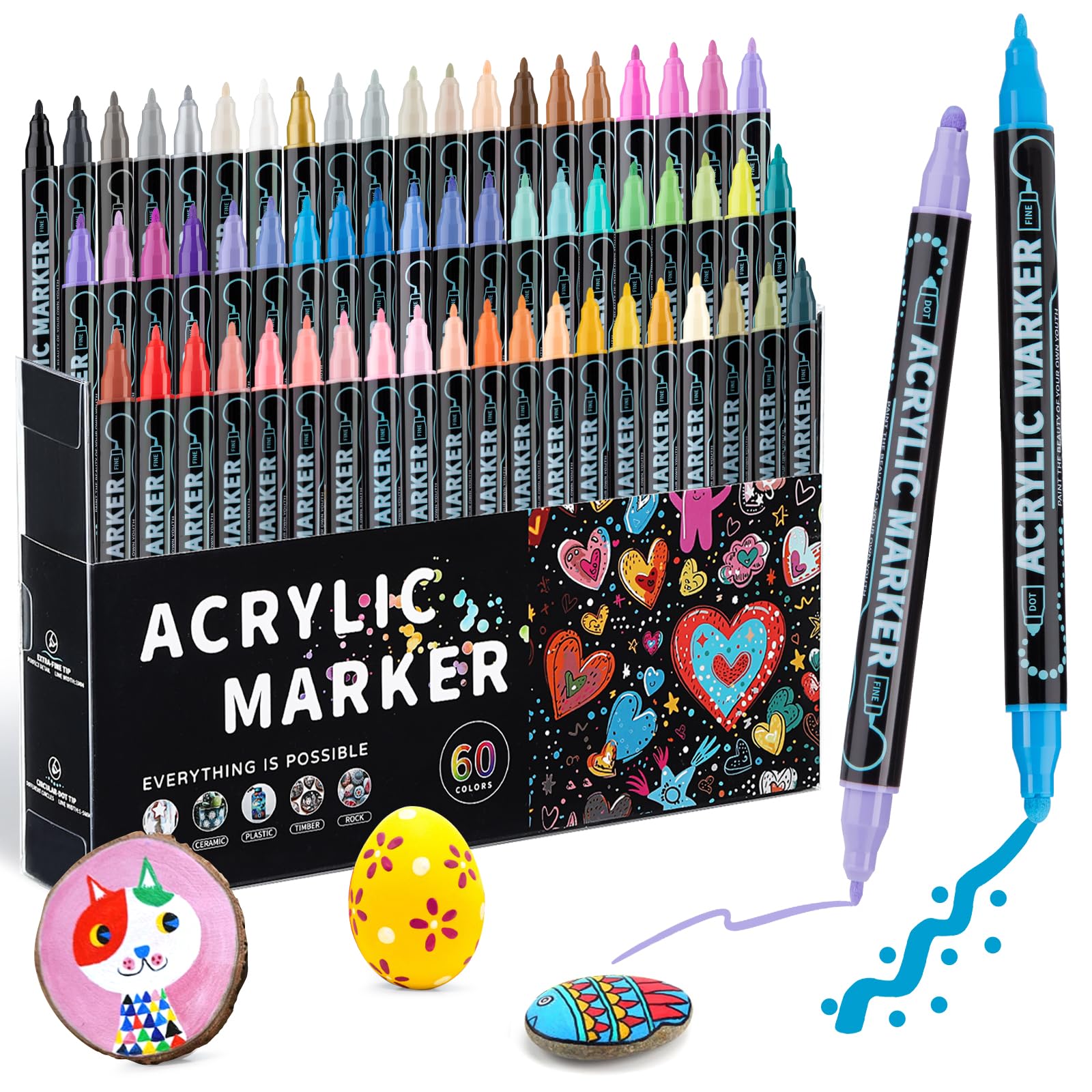 Dual Tip Acrylic Paint Pens - Multicolour 60 Pack-image-699c045d-c7bc-4204-8fb5-c8f35561e64a-2268