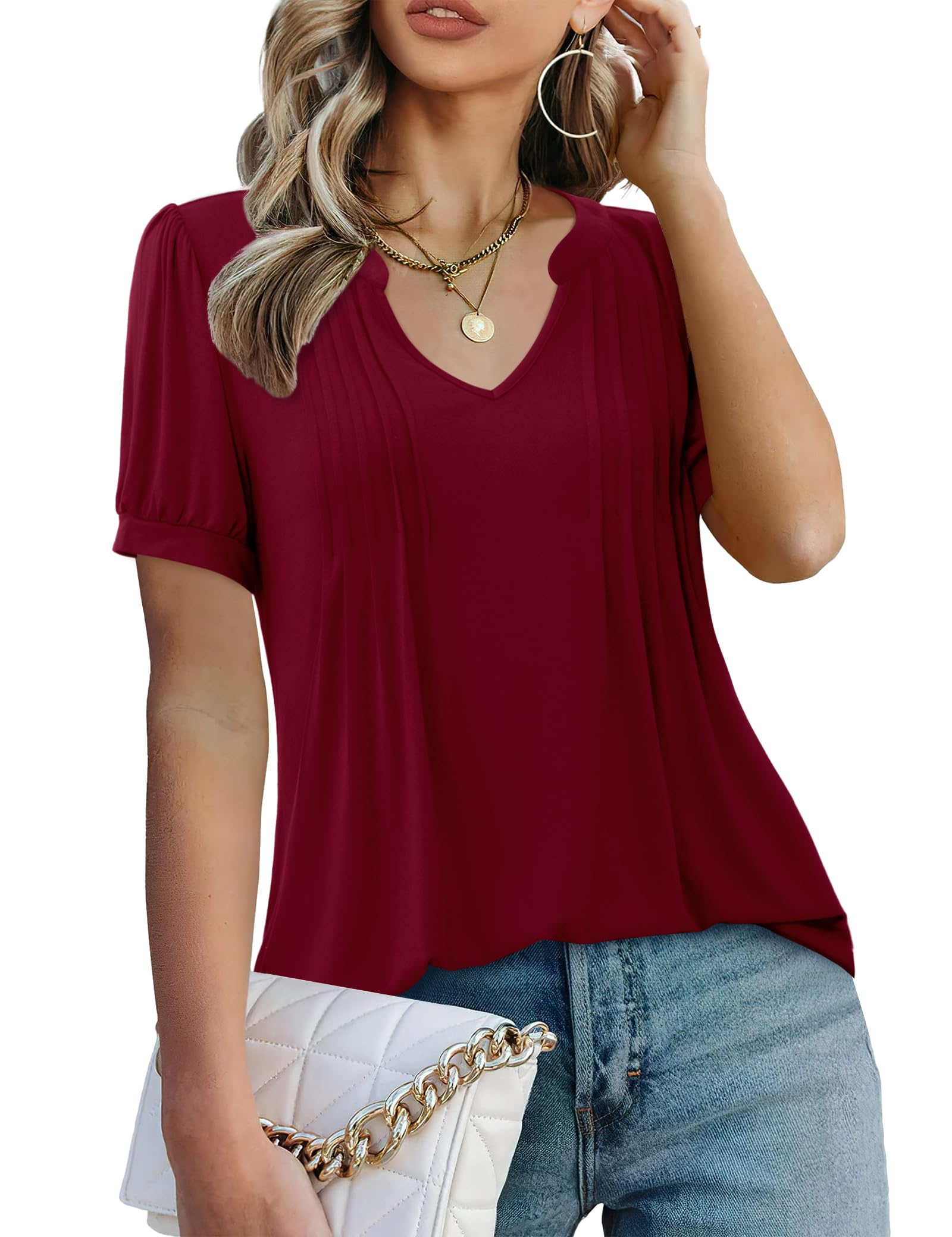 Pleated Short Sleeve Blouse - Burgundy 8-10-image-ad5bfea9-e334-46d1-a6ad-0d5bfd4c2f51-117075