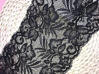 15cm Black Floral Elastic Nylon Lace Trim-image-ef21091a-4311-45a8-a16c-042a855e8932-58010