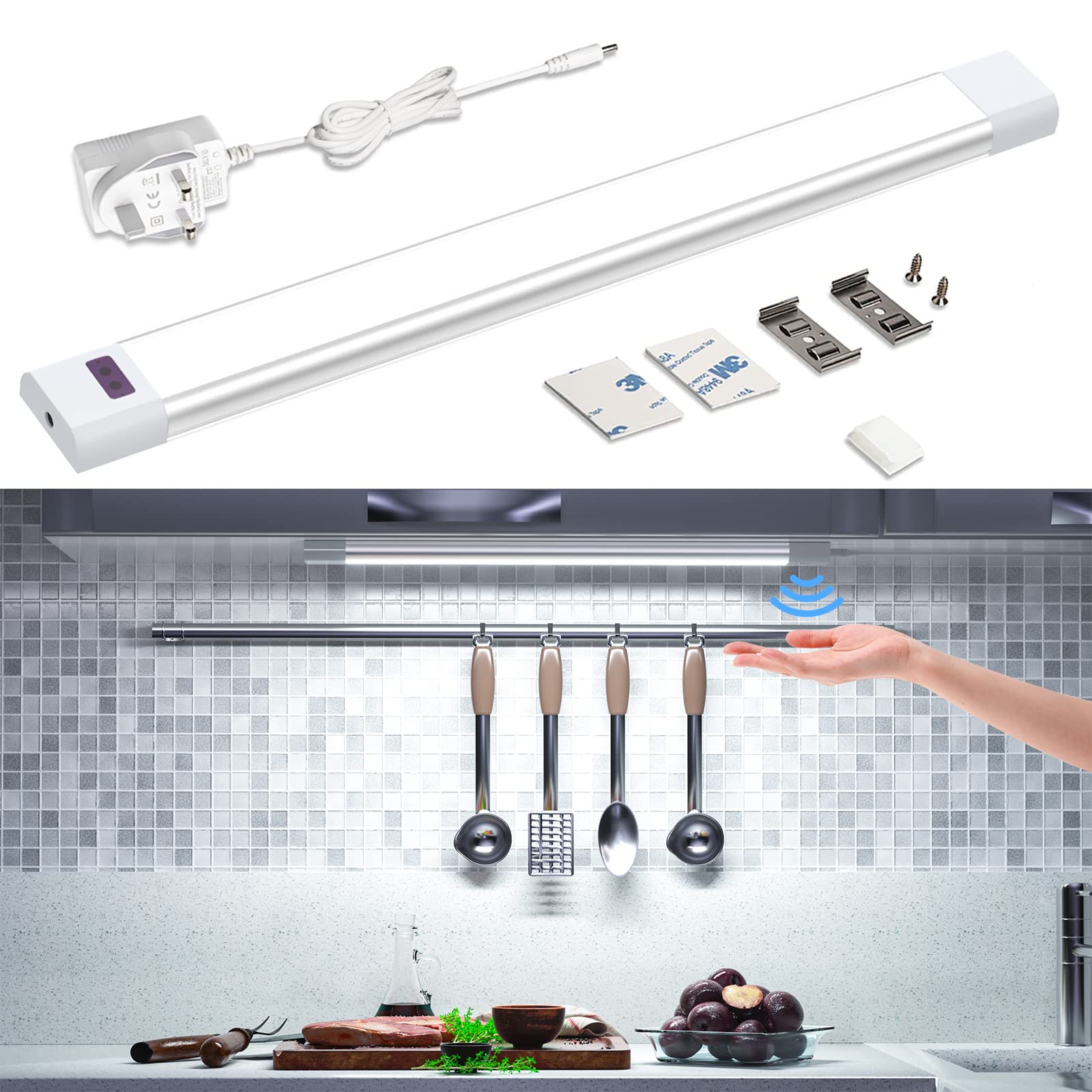 Touchless Hand Wave Activated Under Counter Lighting, Dimmable 30cm Light Bar for Kitchen, 6000K Super Bright-image-32b41d1b-7616-444c-b044-9a01201d718c-65525