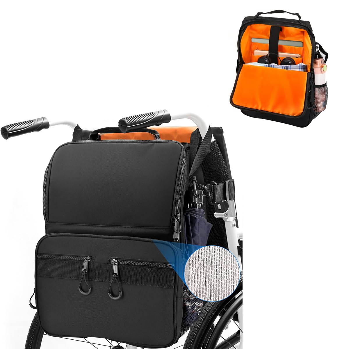 Wheelchair Bag Backpack - Black 40.5x35.5x15cm-image-dba67d19-be43-4416-9ddb-ad25d71fb71c-90944