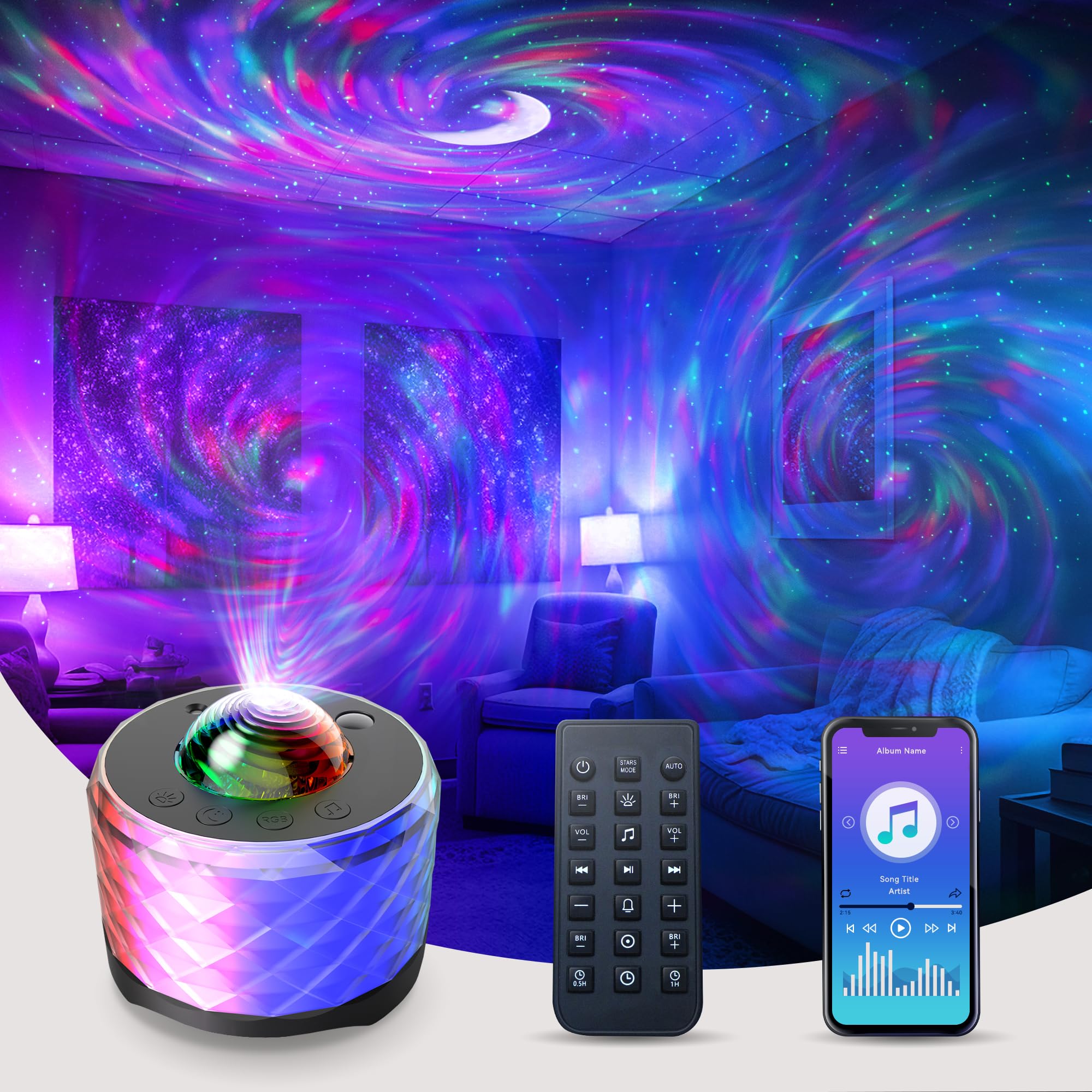 Galaxy Projector with Remote Control, Bluetooth, Timer, White Noise & Colour Changing Night Light, Perfect for Bedroom-image-2162e957-7299-4b94-a28c-8356d1c0d651-68216