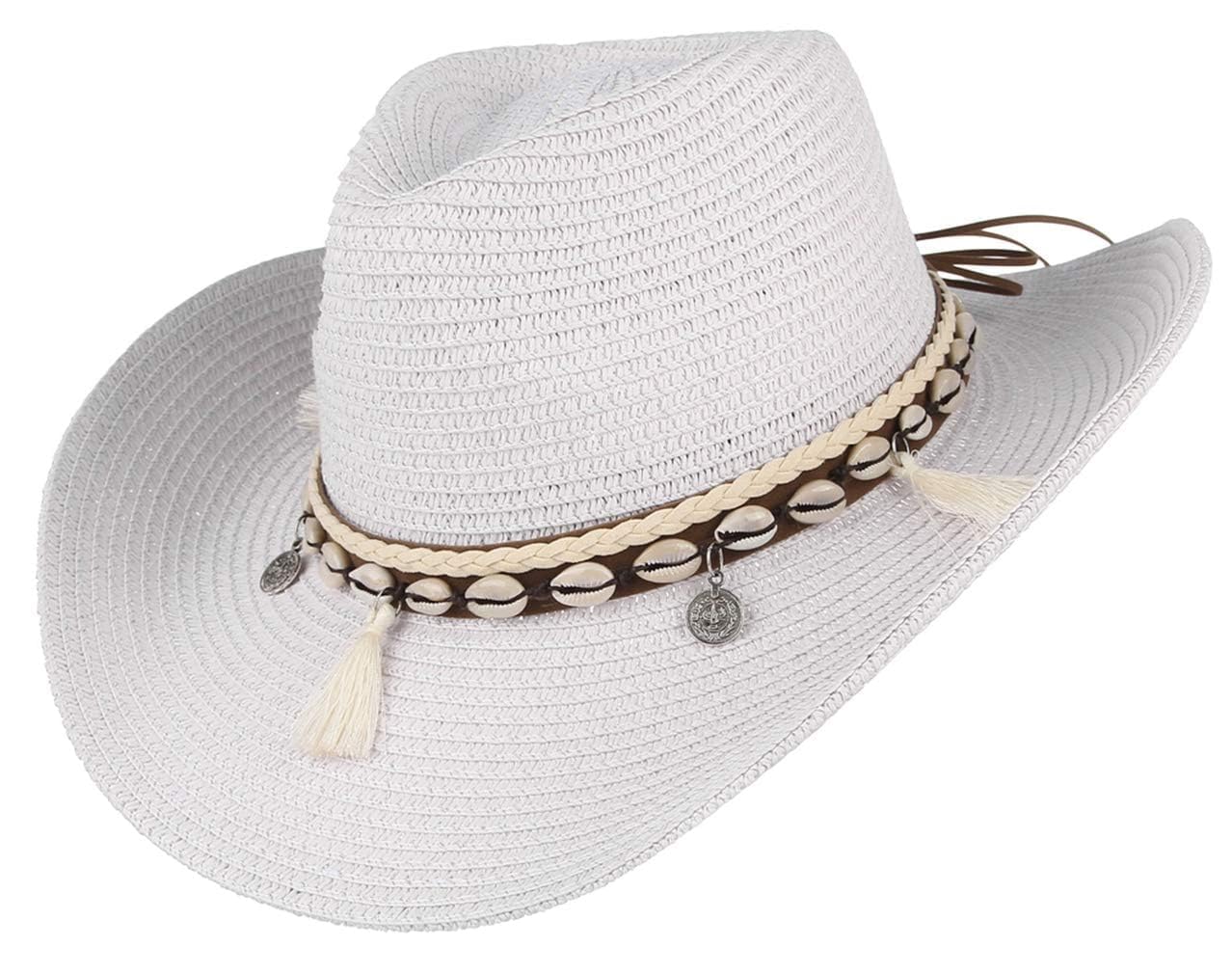 Women's Straw Cowboy Hat with Shell Band - White 7 1/8-image-f6dce474-de67-4e51-84f0-339b3bf0da38-93709
