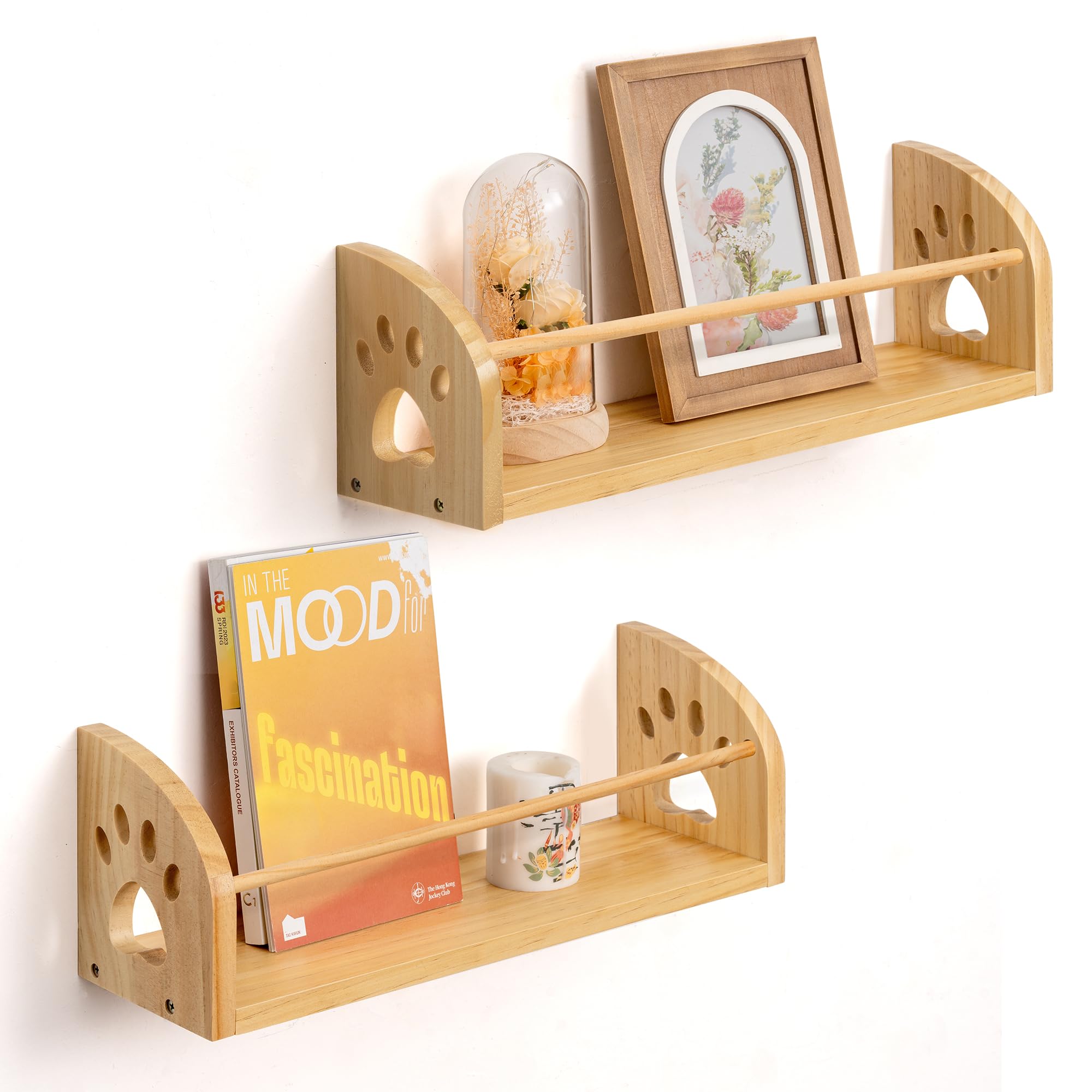 Kids Floating Bookshelf Set of 2 - Wood Cat's Paw-image-8454b5f6-3a96-4894-bfcd-34603af3f6b2-108059