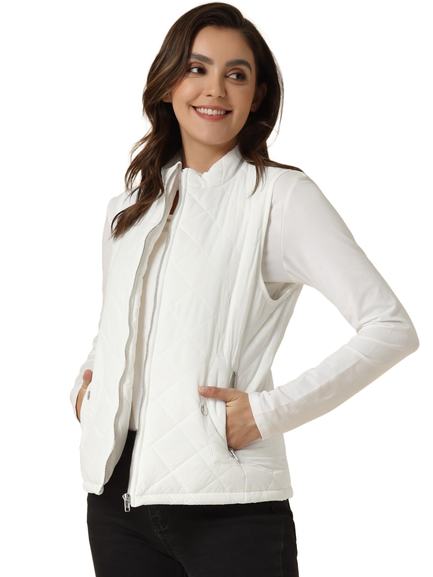 Allegra K Women's Lightweight Quilted Stand Collar Body Warmer Gilet Jacket - Size L-image-9883c9f5-2fdb-42d1-9049-5748ff7327f9-64720