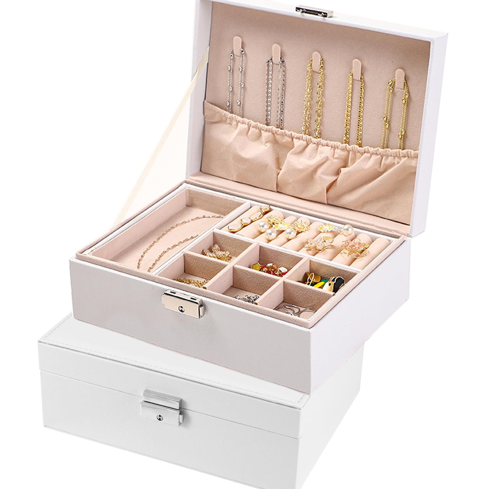 2 Layer Jewellery Box Set - White 23x17.5x9cm-image-caa65764-9db2-4b22-a465-4ca71ce89eca-116193
