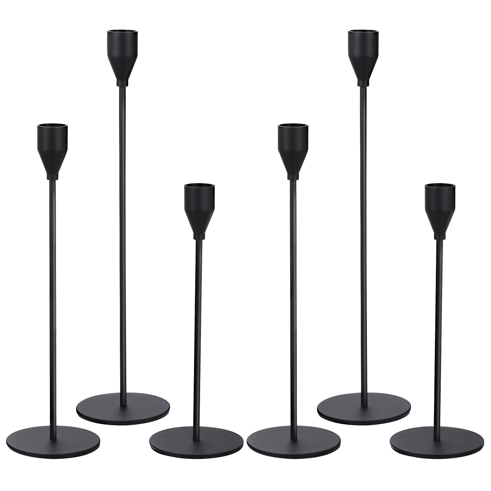 6 Set Candelabra Candle Holders - Black Multiple Sizes-image-470e46f1-0515-44c8-bd8d-7d49f078523b-97376