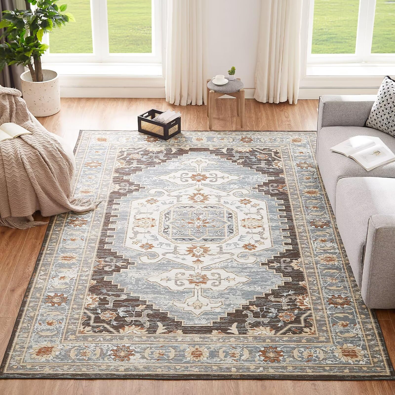 Washable Area Rug Non-Slip - Brown Classic 160x230CM-image-2137bca3-ed71-494e-bf3e-267ac132300d-120886