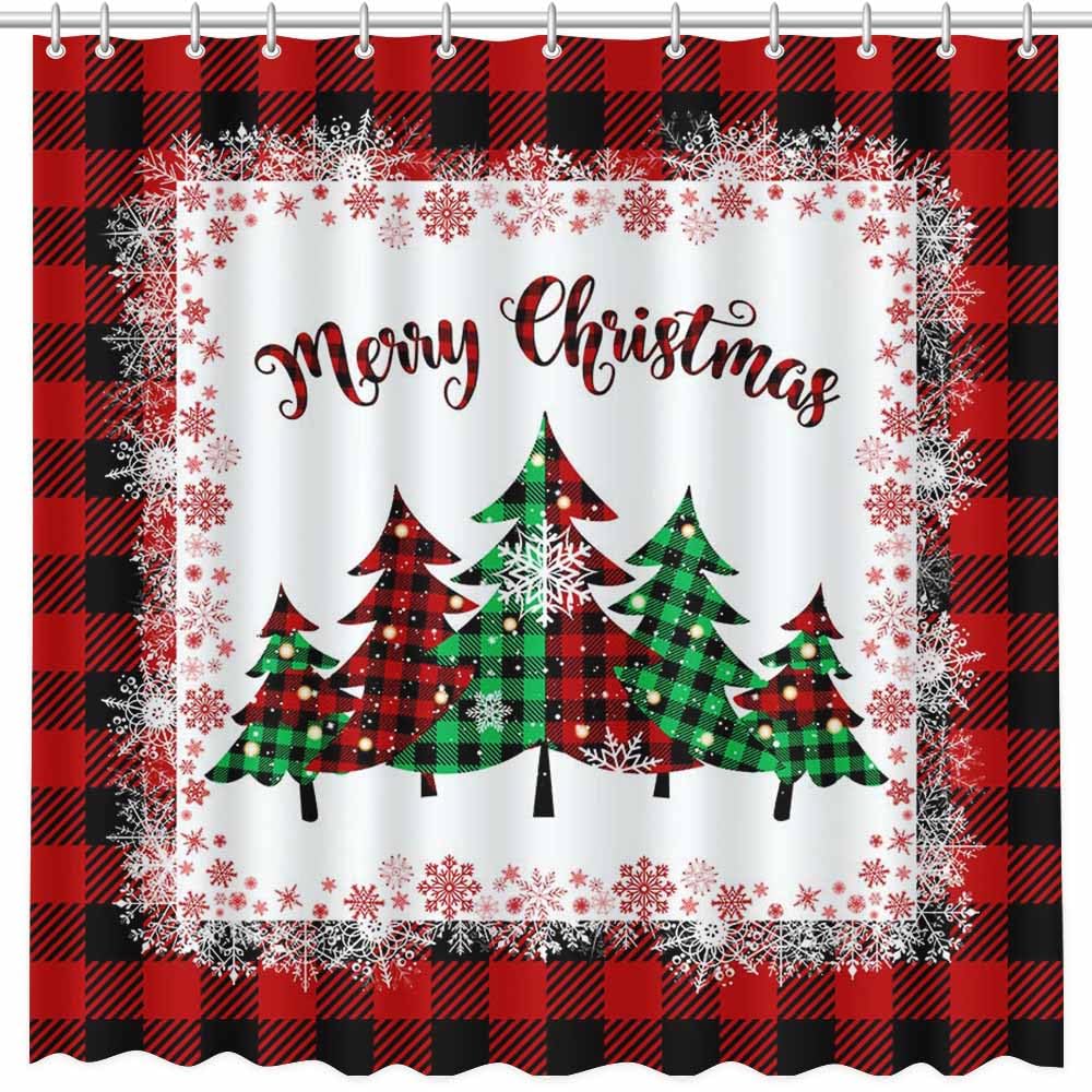 MEHOFOND 72x72in Red Buffalo Plaid Christmas Shower Curtain with Hooks - Durable & Waterproof-image-5f0730c5-11f5-48fb-8a7a-d98b98012d03-8931