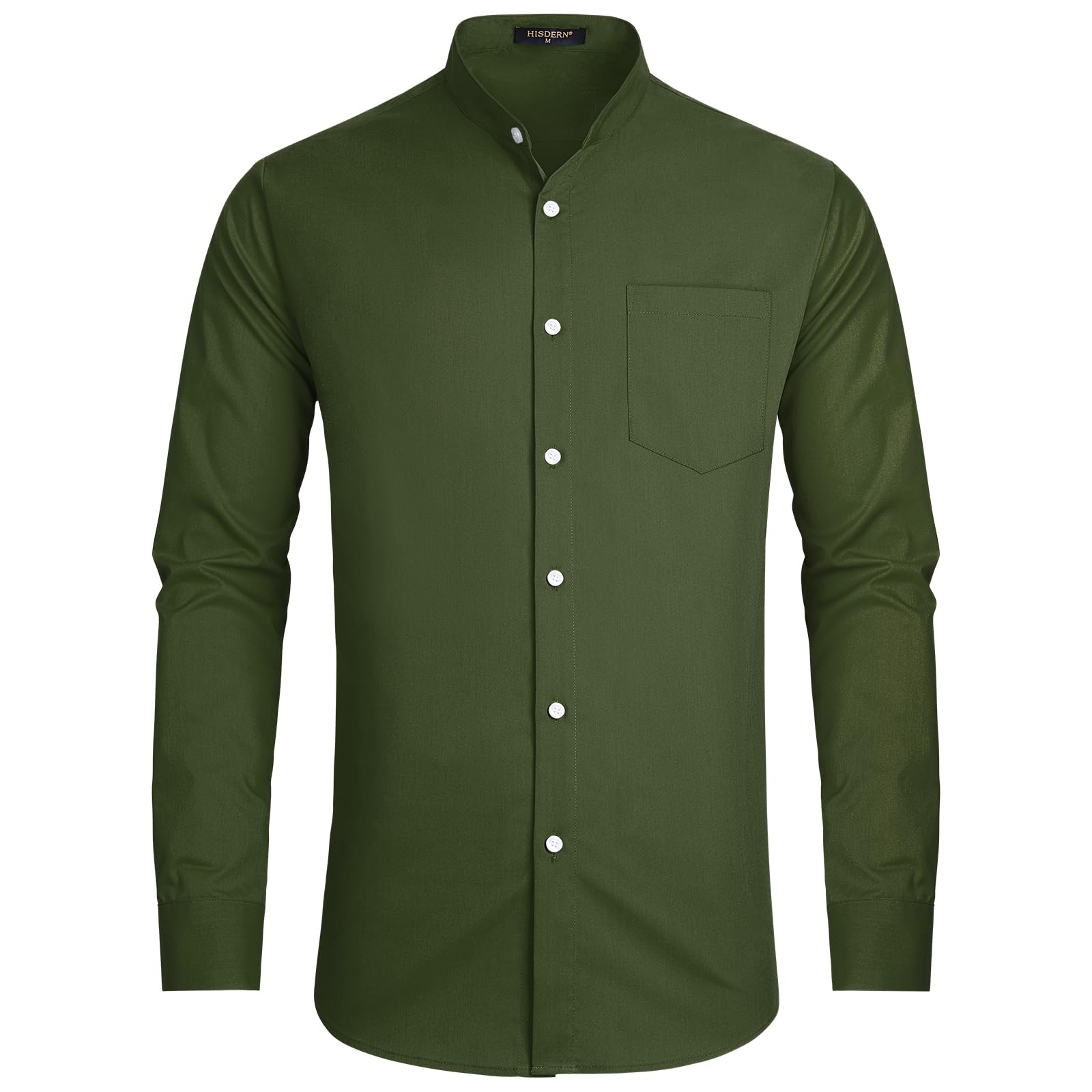 Men's Collarless Dress Shirt - Army Green S-image-106bb1be-453c-4d3d-a6bb-b3b654b2fcea-102489
