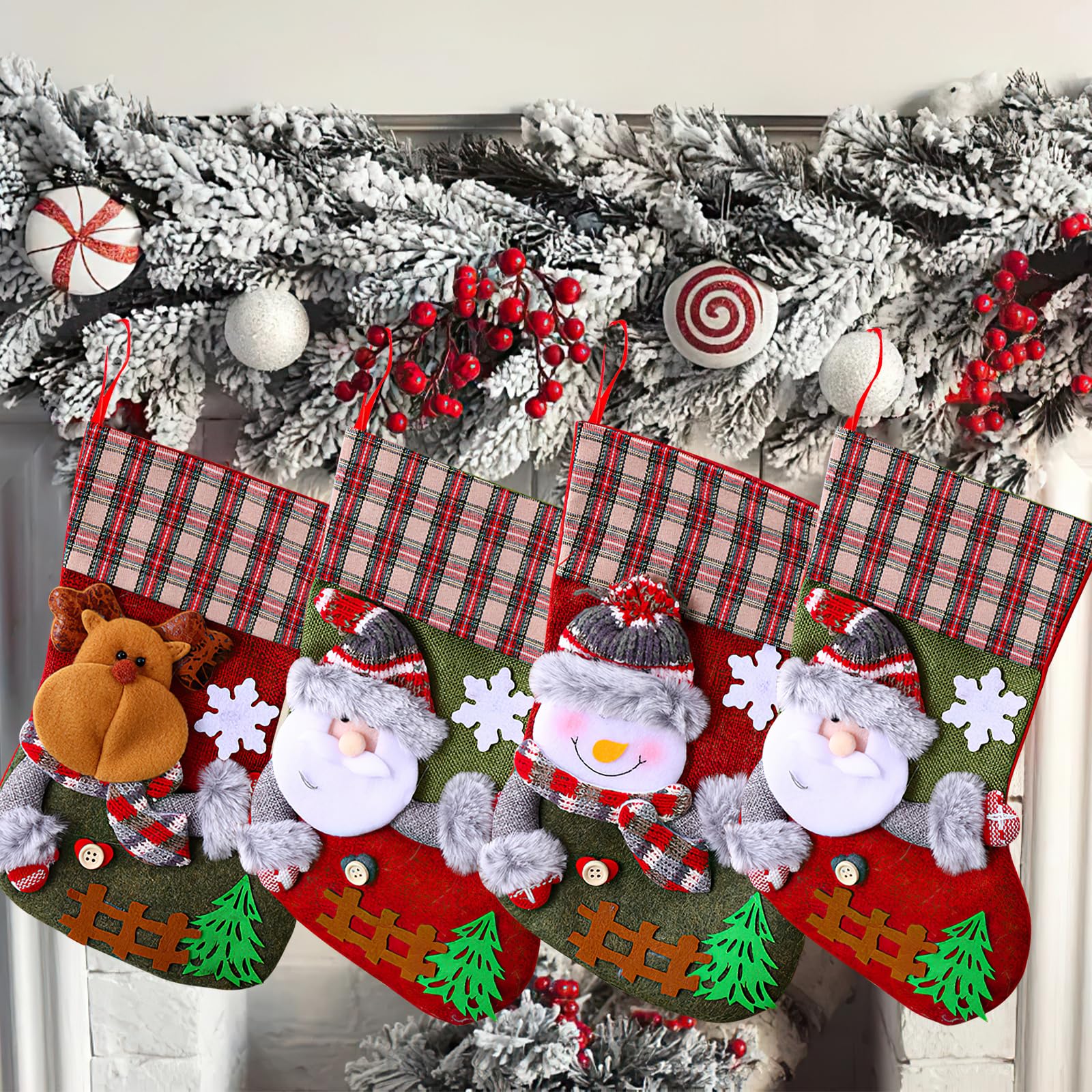 Wellehomi 4PCS Large Green Christmas Stockings for Family Festive Fireplace Decor-image-411429b8-12aa-421d-a31b-abed4e2d3d85-56480