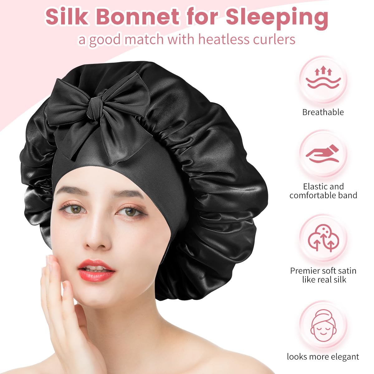 Silk Bonnet Heatless Curlers Set Satin Hair Bonnet Flexi