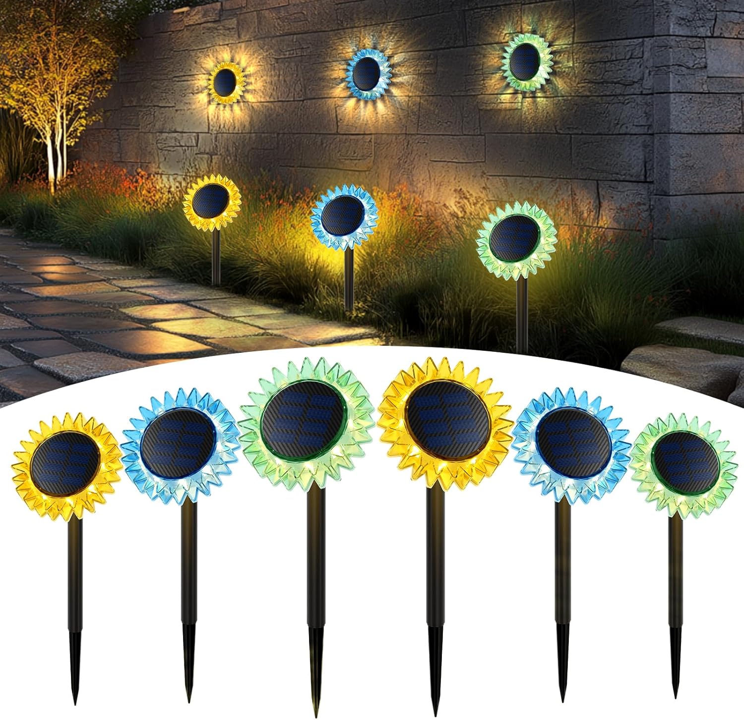 Solar Sunflower Garden Lights 6 Pack - Warm White-image-a44f480d-461a-44d1-9caa-95753cfad61d-92085