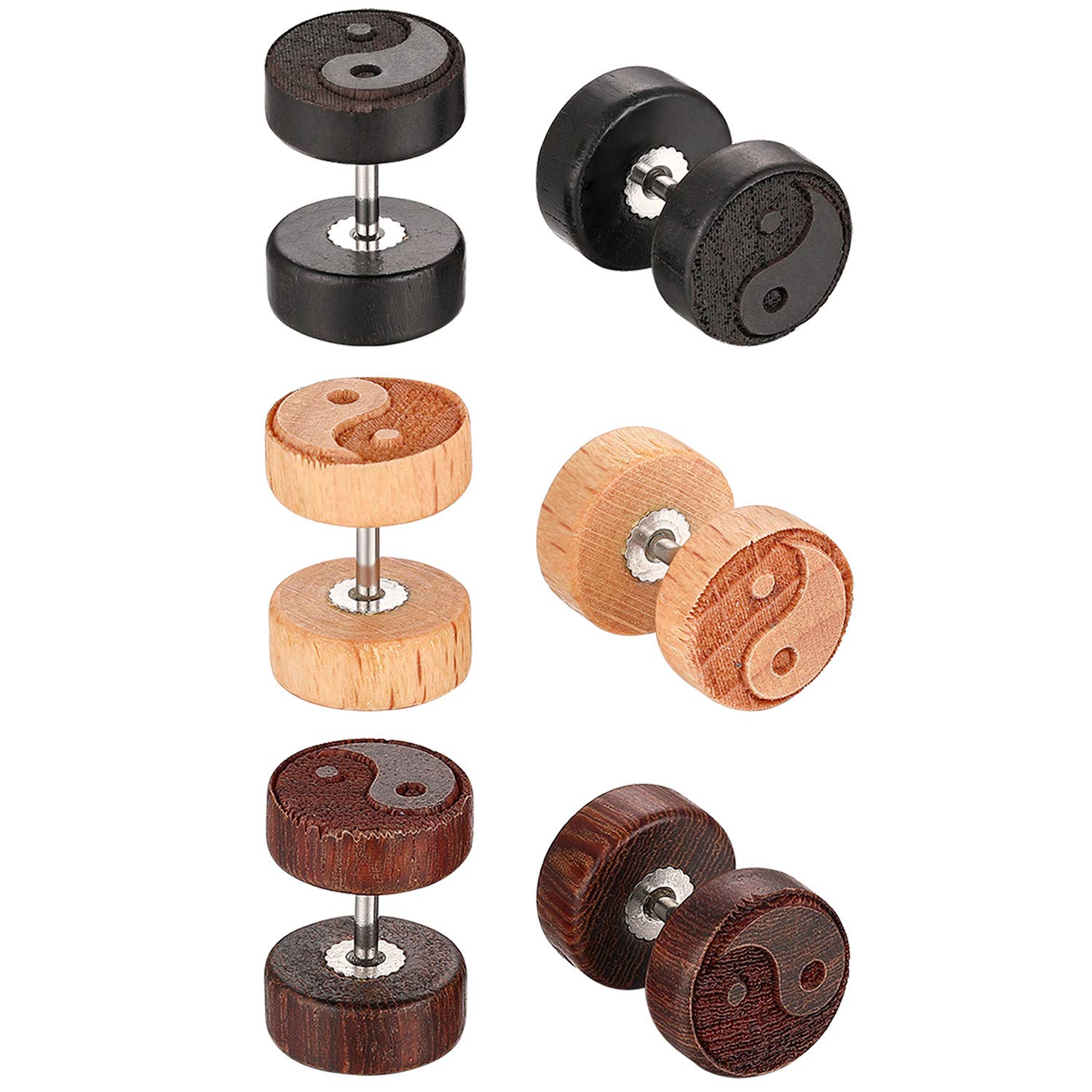 JewelryWe Wood Stud Earrings Stainless Steel Post Fake Ear 3Pairs 10mm-image-95278379-a1f8-4e32-b6a5-c89c83eacbbd-54554