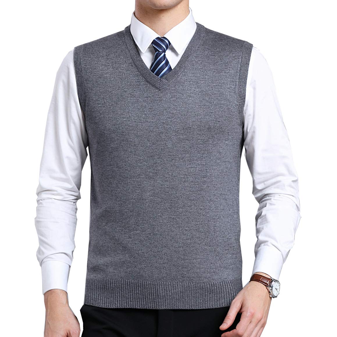 Men's Knitted V-Neck Jumper Vest - Grey S-image-ae889ecd-de76-41ce-b26b-c394d94d5edb-113414