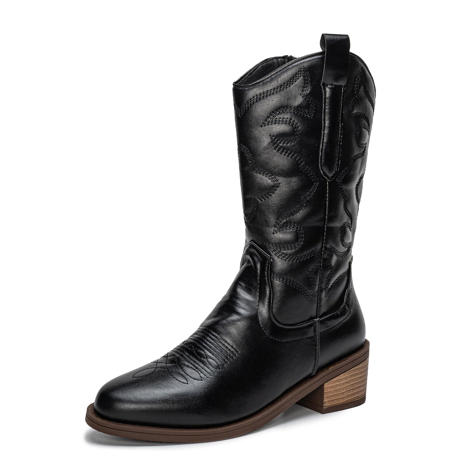 Women's Cowboy Boots Chunky Heel - Black UK 3.5-image-644a6ad7-4743-4266-b93d-271550518726-107945