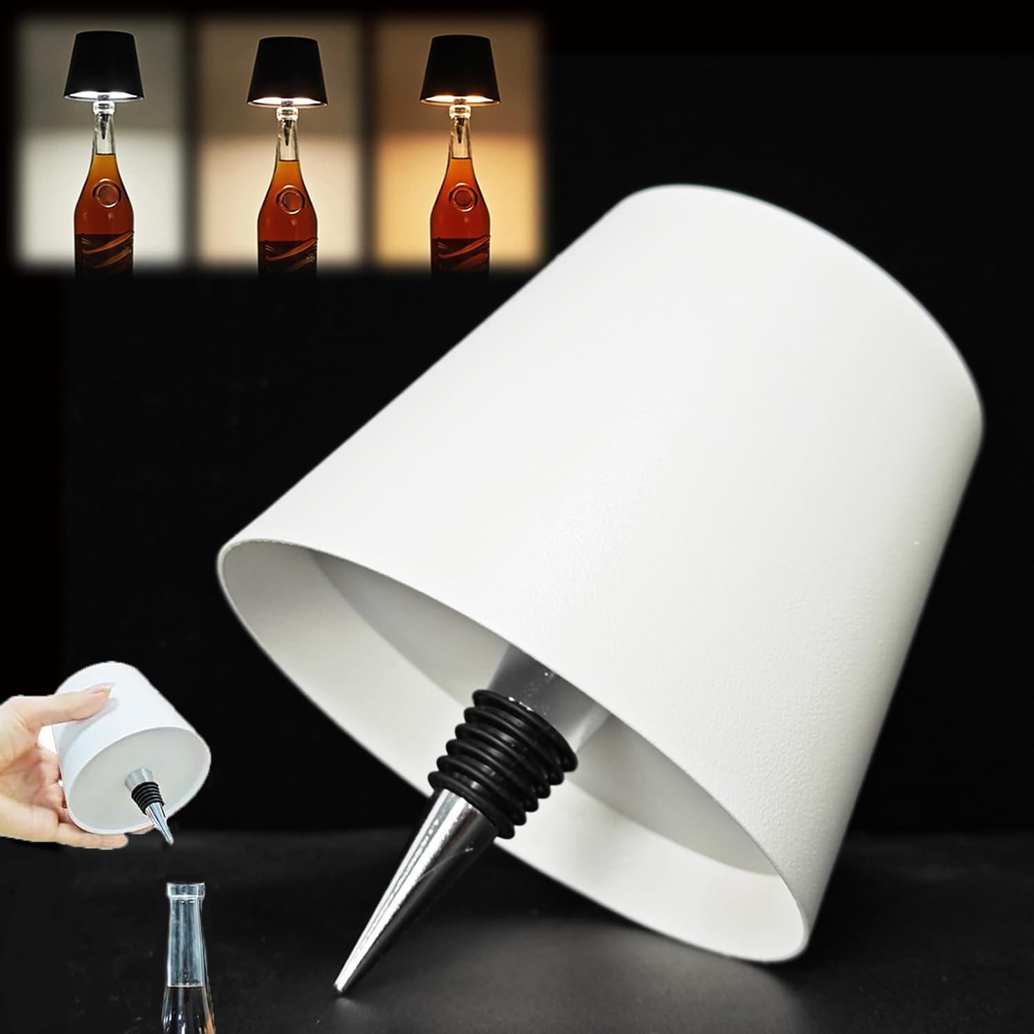 3-Colour Stepless Dimming Wireless Bottle Lamp, Rechargeable LED Wine Bottle Lamp - White-image-28be0b8c-0ec2-4b6c-986f-51aba3662957-58457