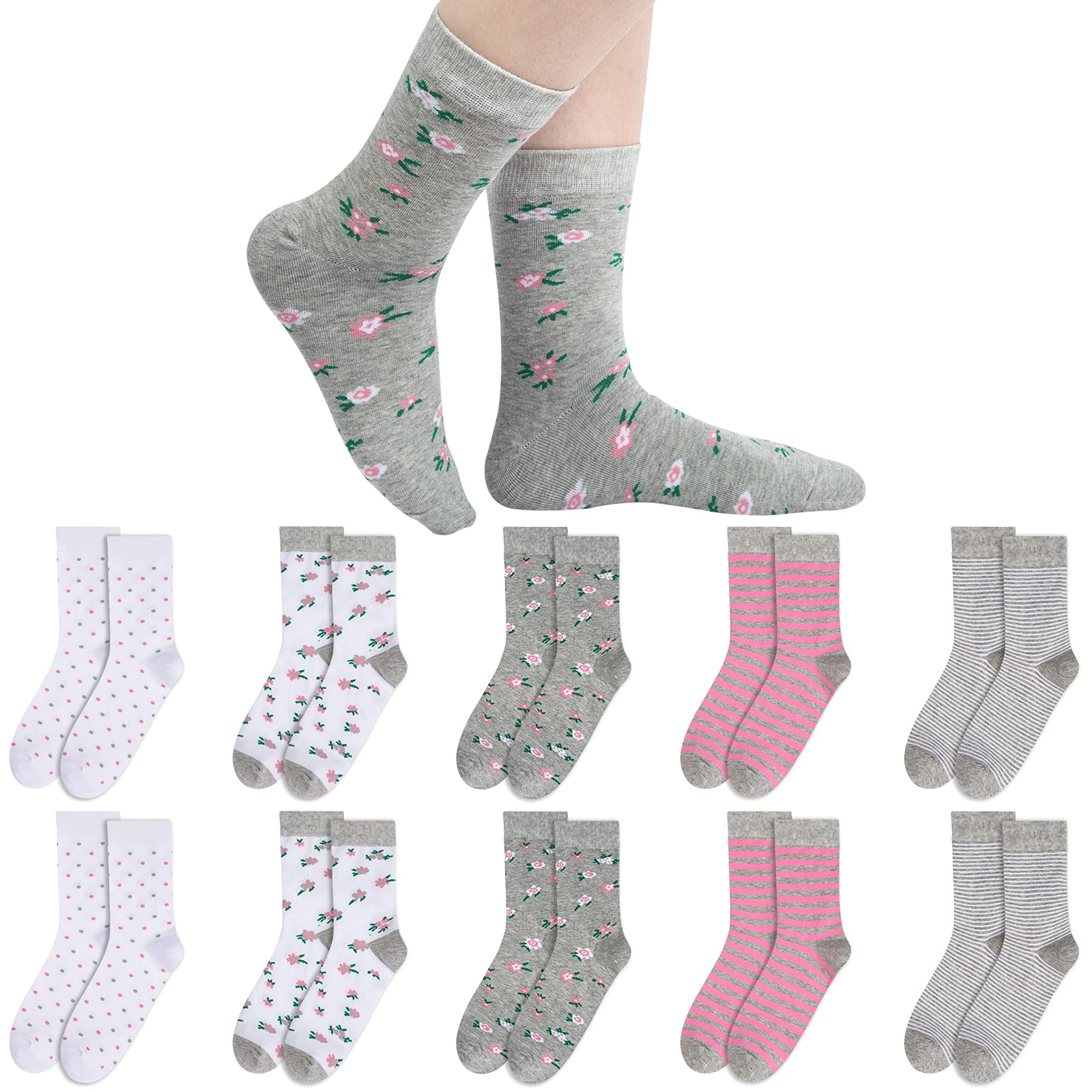 Chalier 10 Pairs of Women's Socks - Soft, Patterned Stripes & Spots-image-5390d08c-ccd5-41bb-8198-b8ca6efea74d-54319