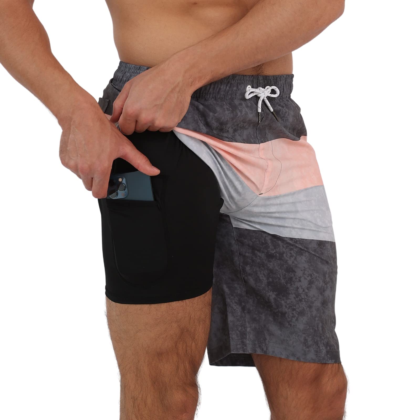 Men's 2-in-1 Swimming Shorts Quick Dry - Black+Pink+Grey M-image-9baba4bb-05a3-4687-9f80-b259808ef6a9-94999