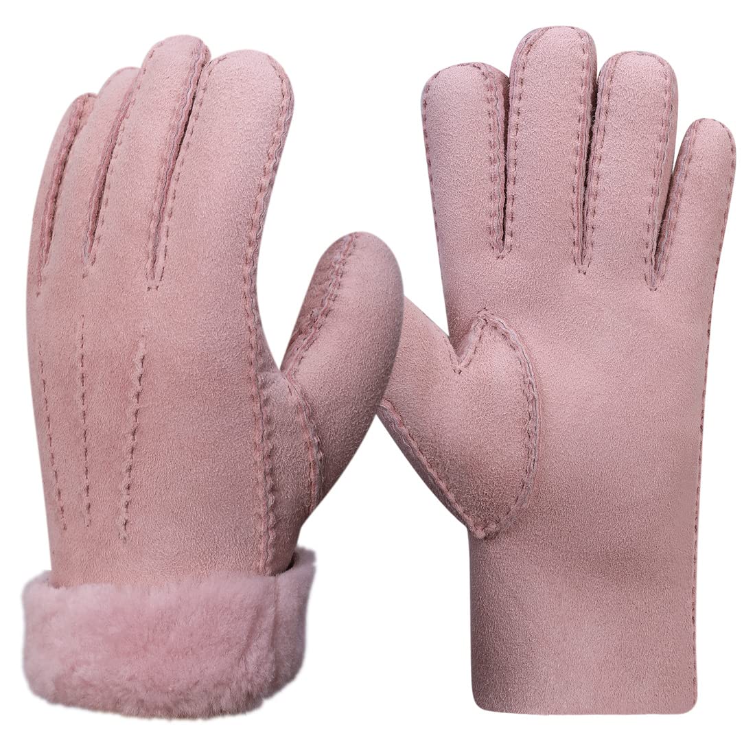 Shearling Leather Winter Gloves - Pink Size M-image-47a5953b-99e1-42e6-9b30-2df21a5b5361-81664