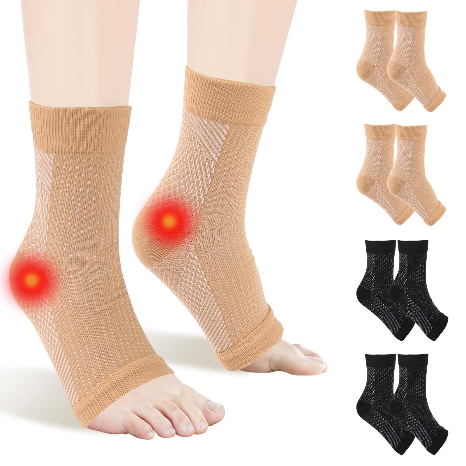 4 Pairs Neuro Compression Socks for Men & Women - Pain Relief, Anti-Slip, L/XL, Black & Skin Colour-image-76648345-a96e-4a6c-ae6f-011ee400ac6b-54002
