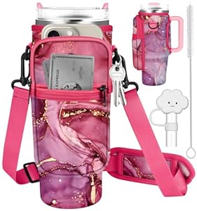 Bottle Holder Bag 40oz with Strap & Pocket - Pink Marble-image-dfbe080c-bd2c-4397-90cc-f264fcae5bde-119271