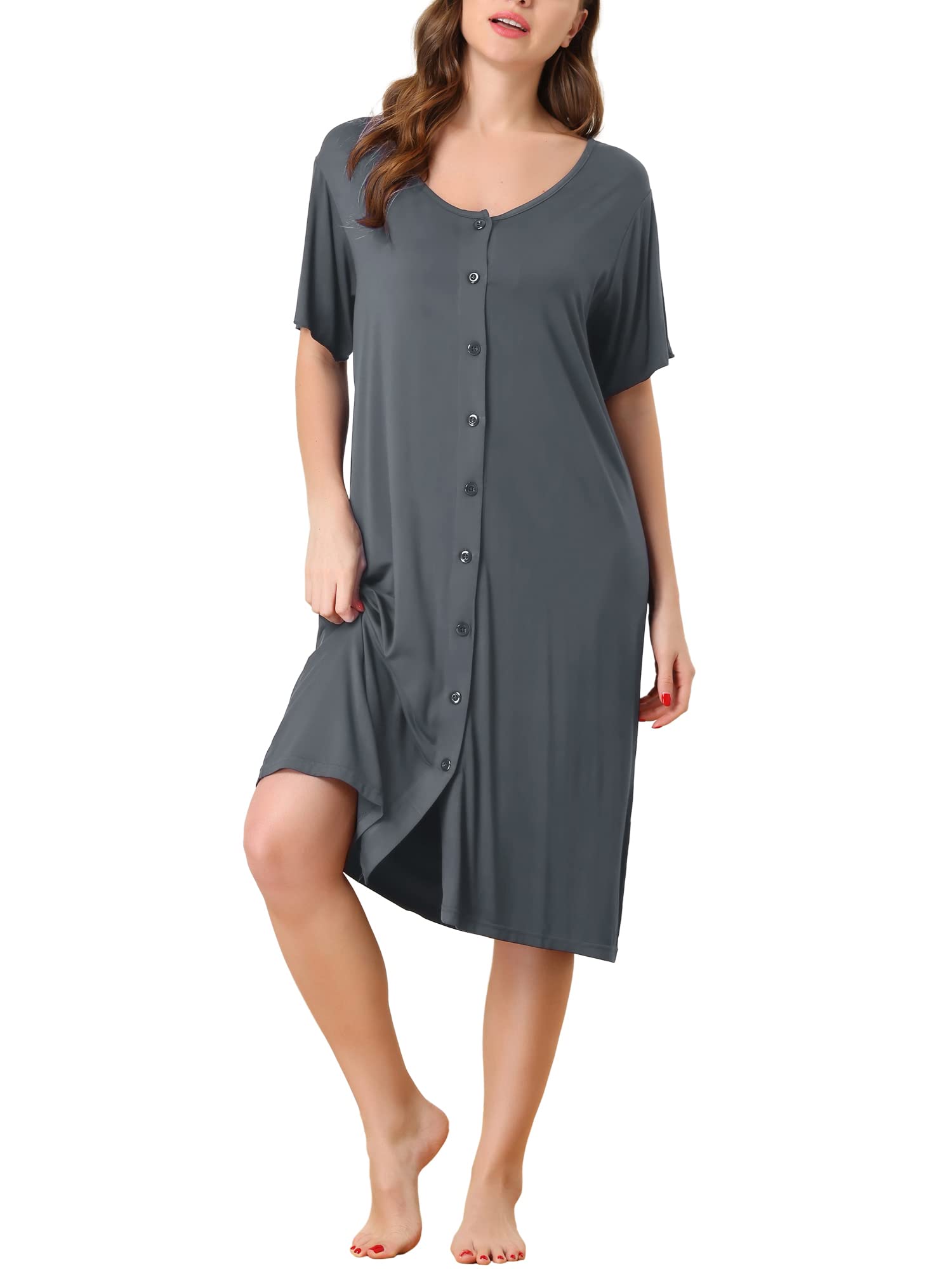cheibear Womens Modal Nightshirt Soft Button Down Nightgown Short-image-a7818c1c-5e2f-4afa-be12-fcc318431b93-62263