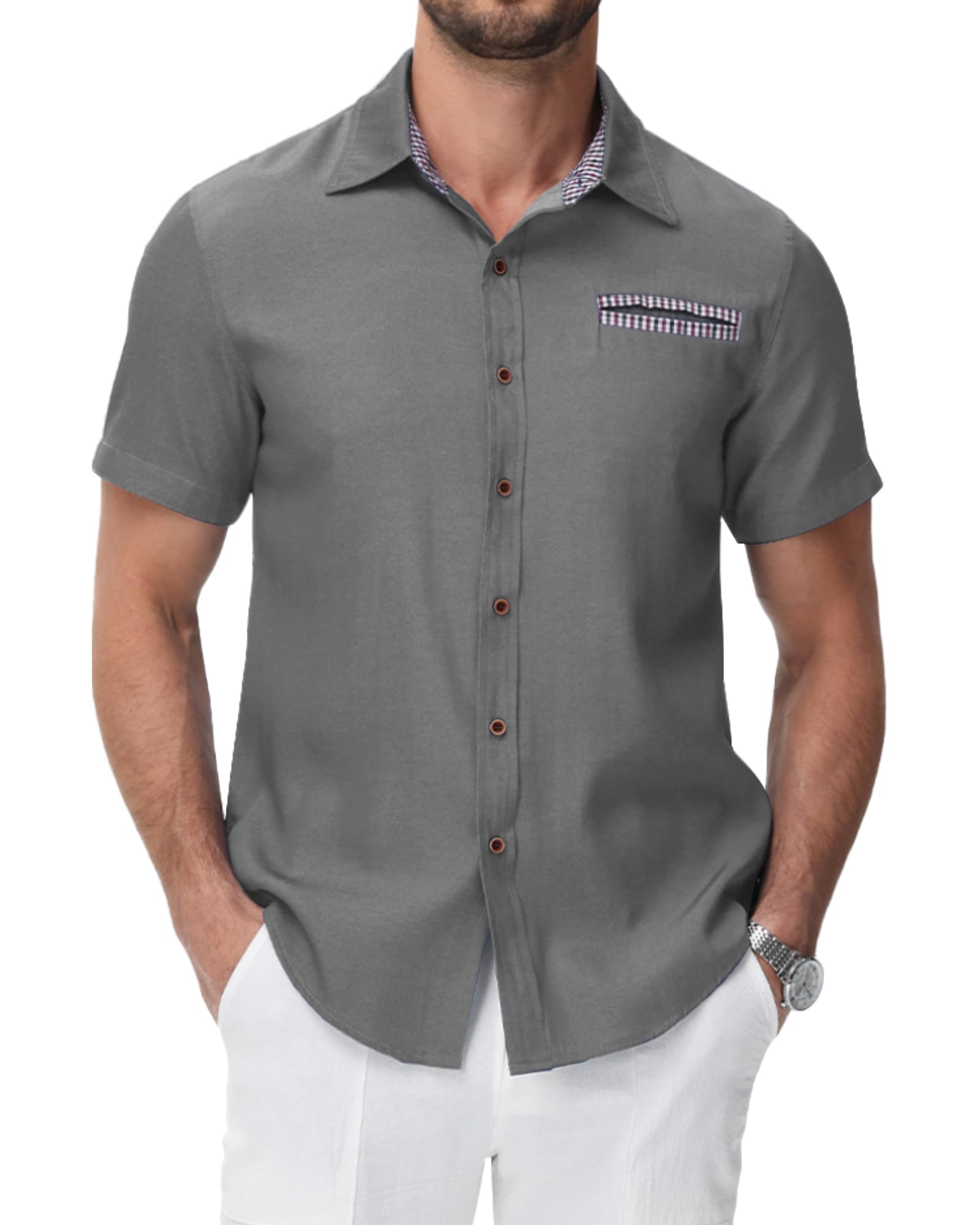 Men's Denim Shirt Short Sleeve Button Down - Grey L