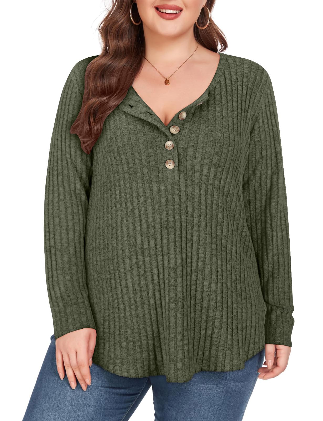Plus Size Army Green Crew Neck Jumpers & Sweaters - XXX-Large-image-4f4151d8-3a55-4ae7-8a84-c2d444b38d4d-66152