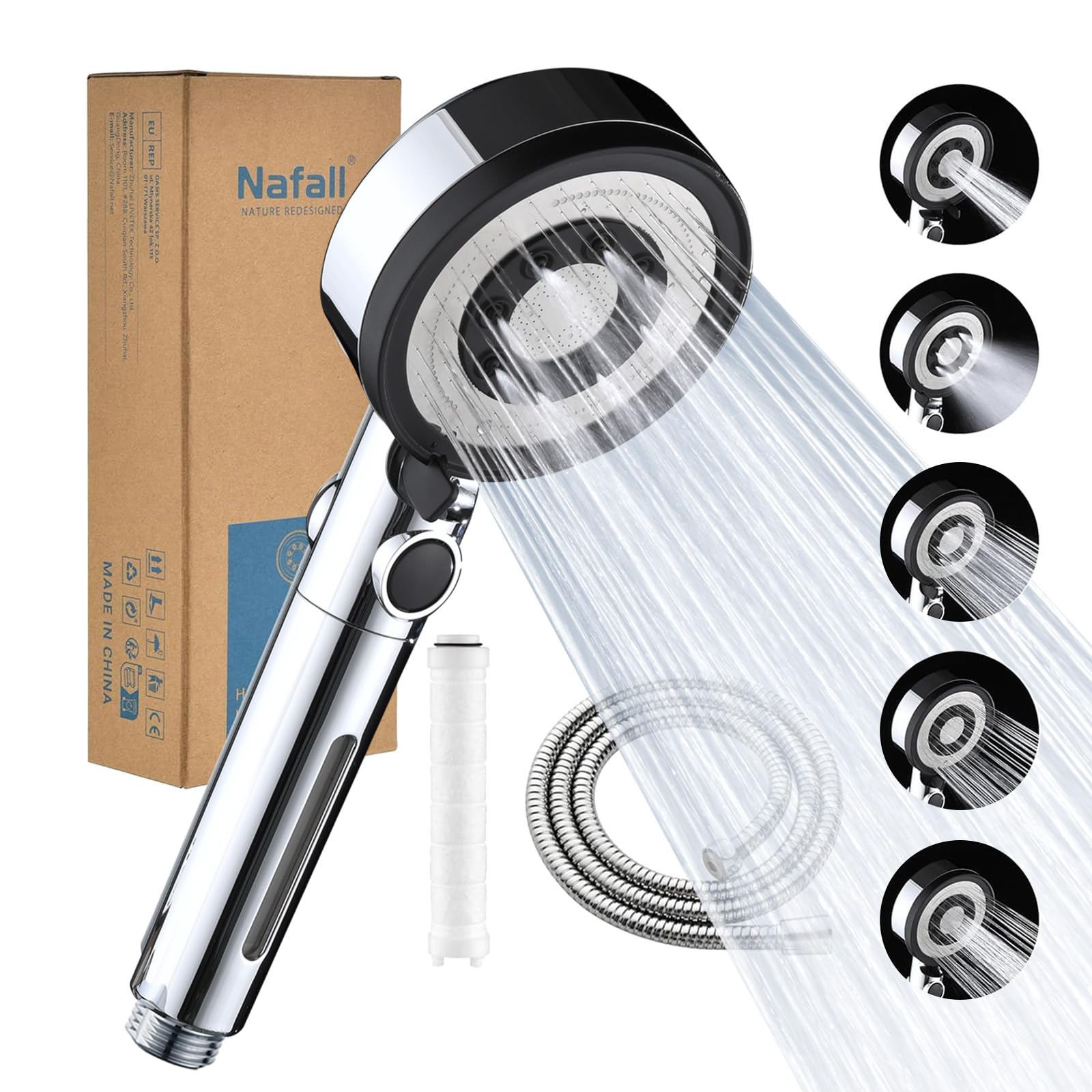 High Pressure Shower Head 5 Modes - Chrome Black-image-ce715302-f7a6-41d5-ad50-4d39004f888e-112916