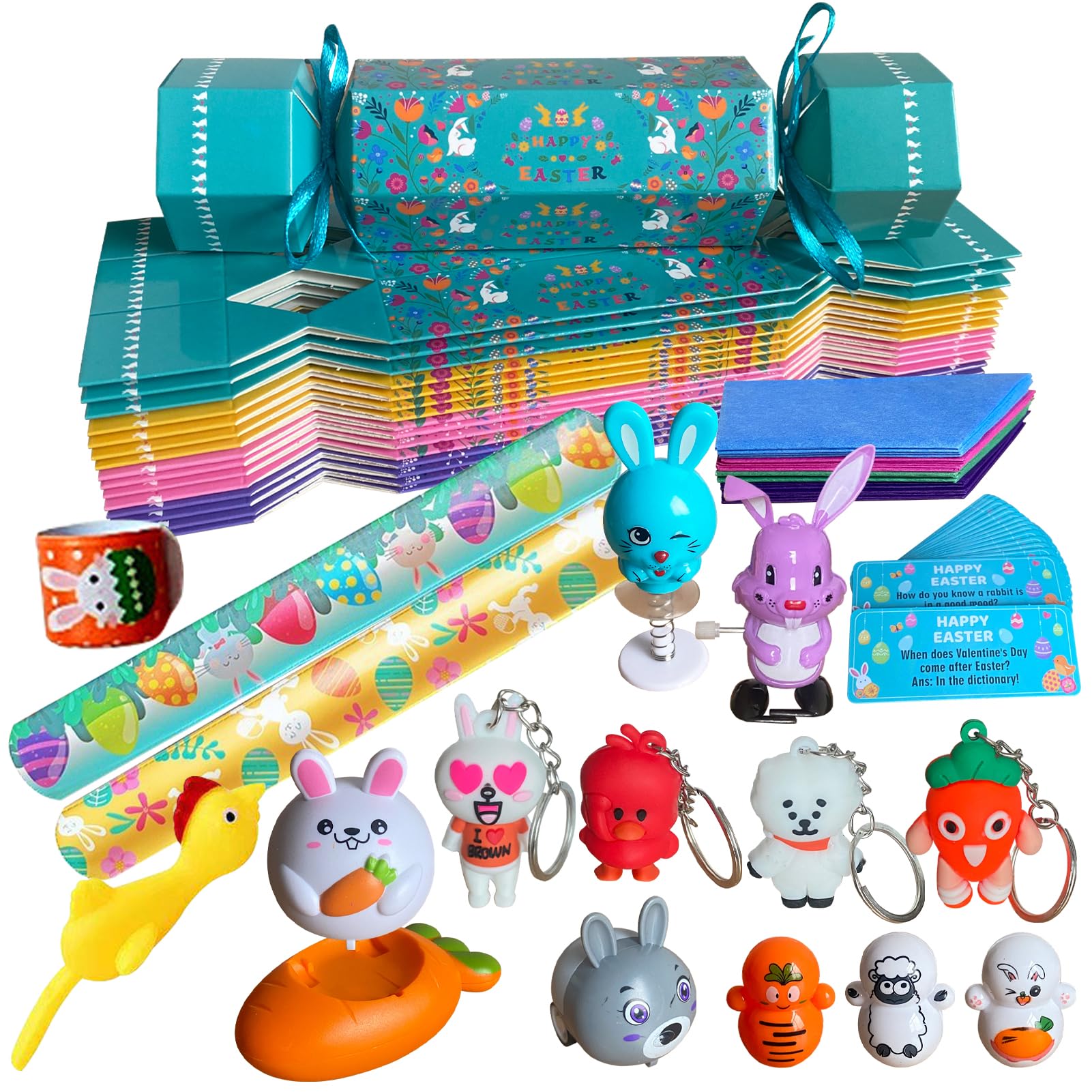 16 Pack DIY Easter Crackers Kit - Bunny, Chick & Carrot Toys, Hats & Riddle Cards for Kids' Easter Party-image-0dd946d4-b5b5-47c1-87fc-3e5e7ad88a3e-66480
